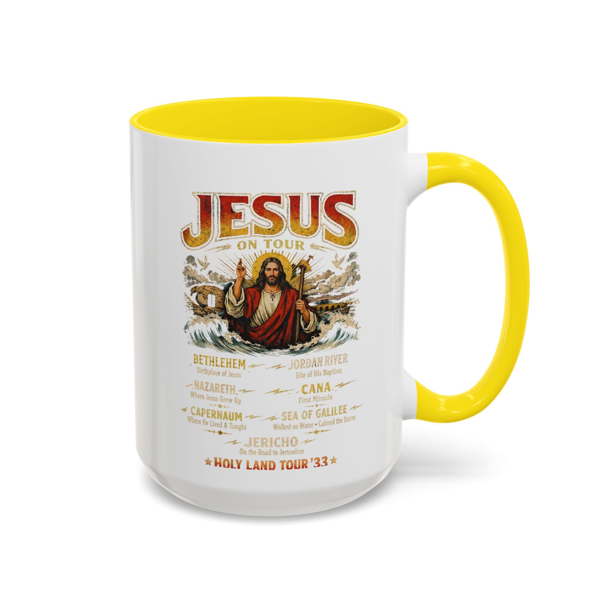 Jesus on Tour Coffee Mug — Band-Tour Style Map of Jesus’ Visits (11/15oz)