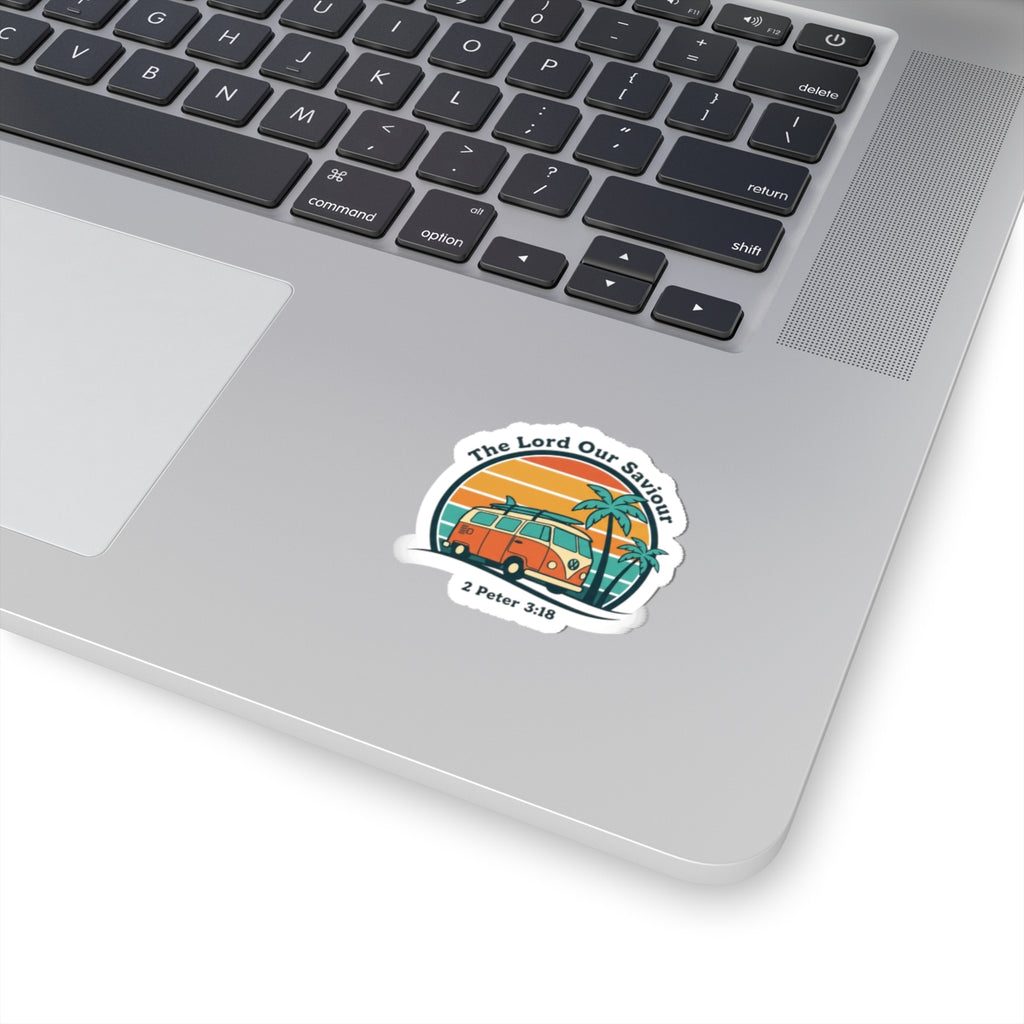 The Lord our Saviour, Vintage VW Camper Sunset Sticker | 70s Retro Palm, Golden Hour Decal