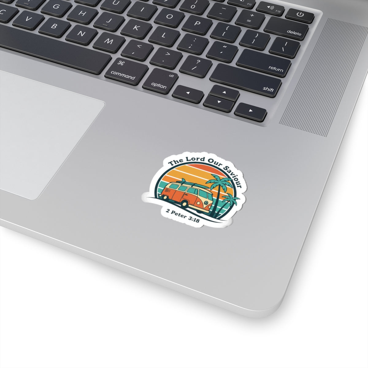 The Lord our Saviour, Vintage VW Camper Sunset Sticker | 70s Retro Palm, Golden Hour Decal