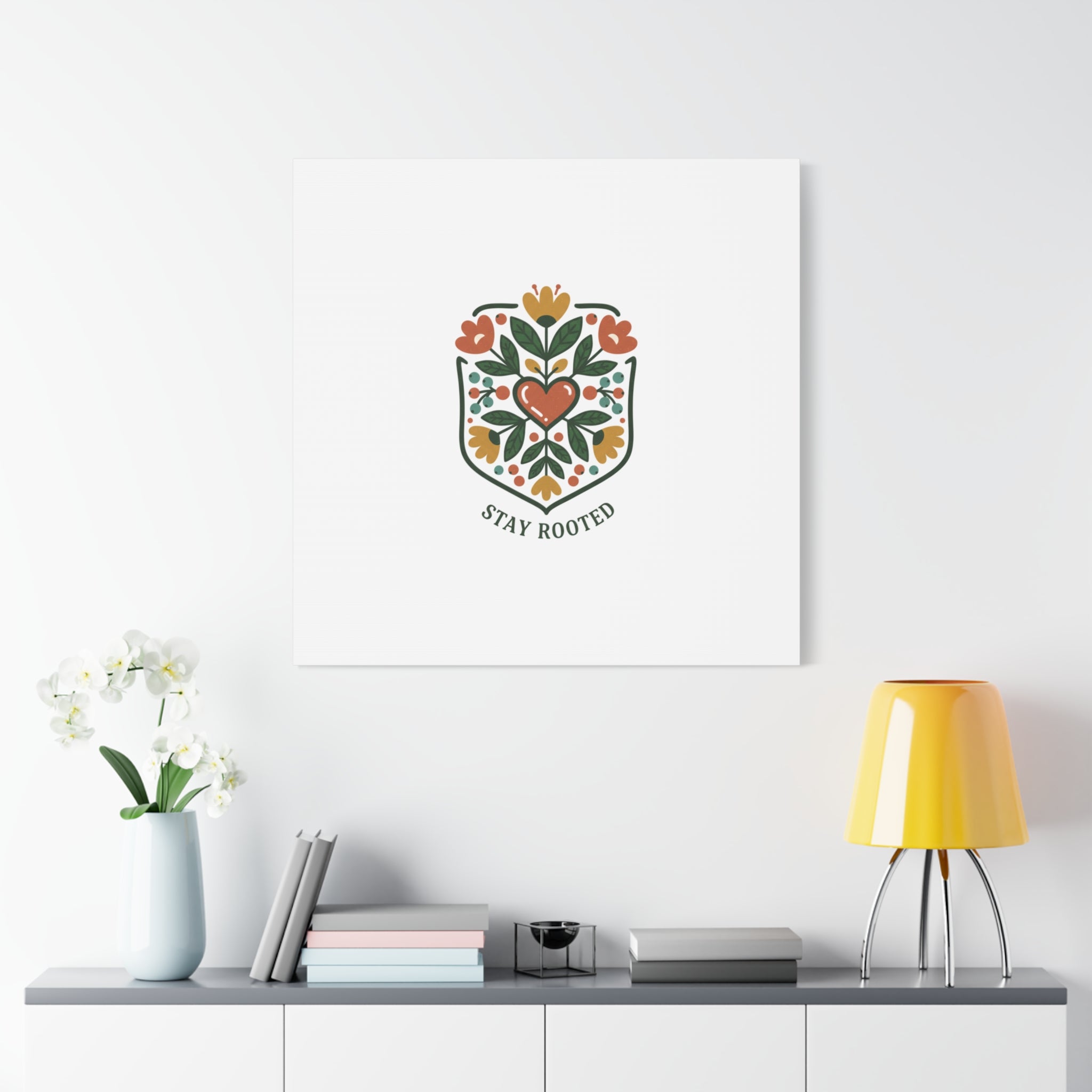 Stay Rooted Botanical Canvas — Hand-Drawn Folk Art Wall Print