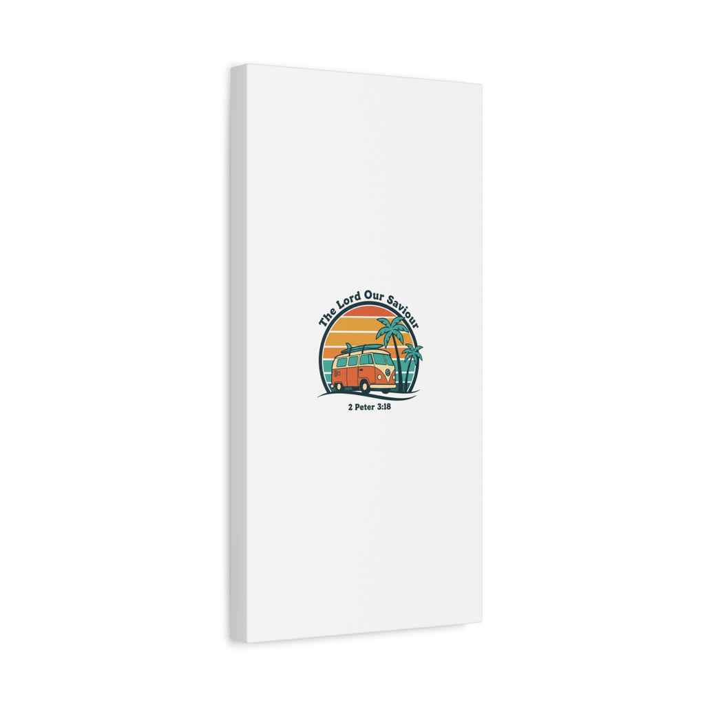 The Lord our Saviour, Retro Surf Sunset Canvas | 70s Van Palm Postcard, Analog Sunshine Aesthetic