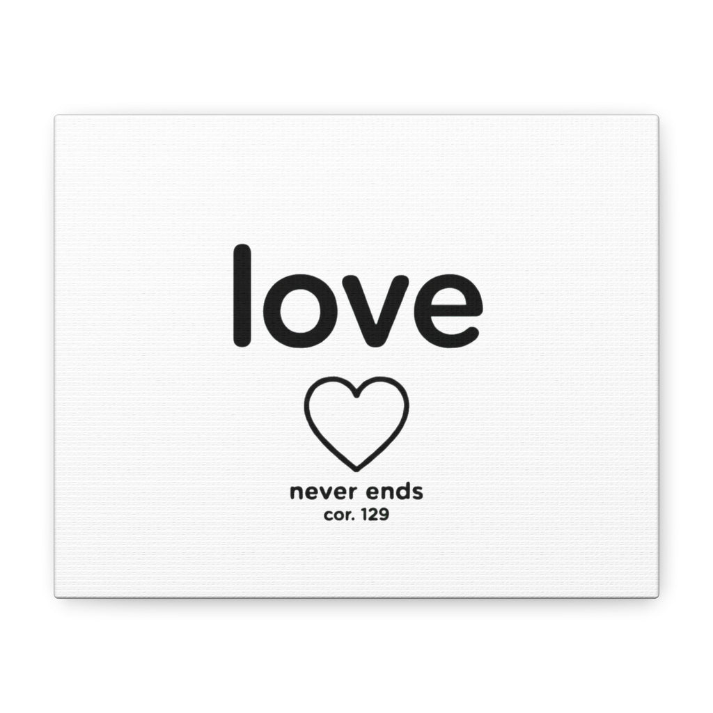 Canvas Wall Art — "love" Heart with "never ends cor. 129" Minimalist Print