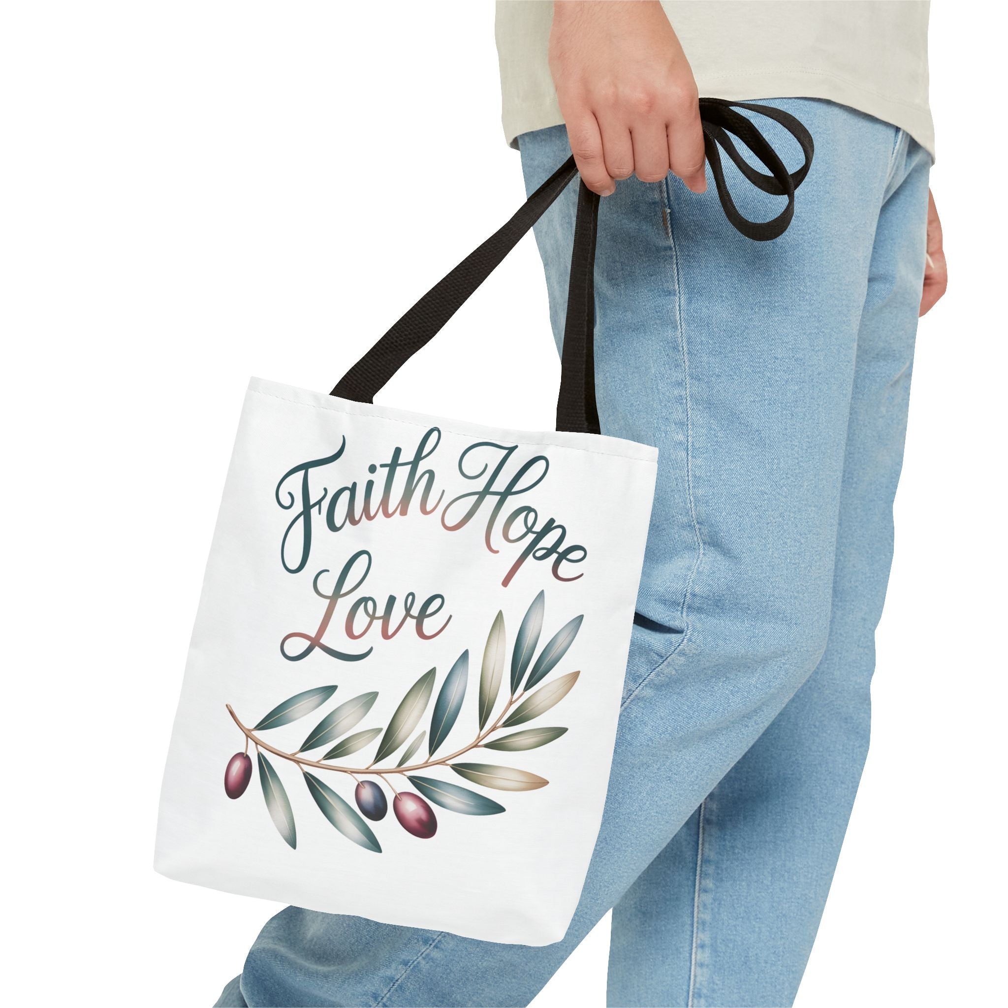 Faith Hope Love Floral Tote Bag — Inspirational Scripture Quote Canvas Carryall