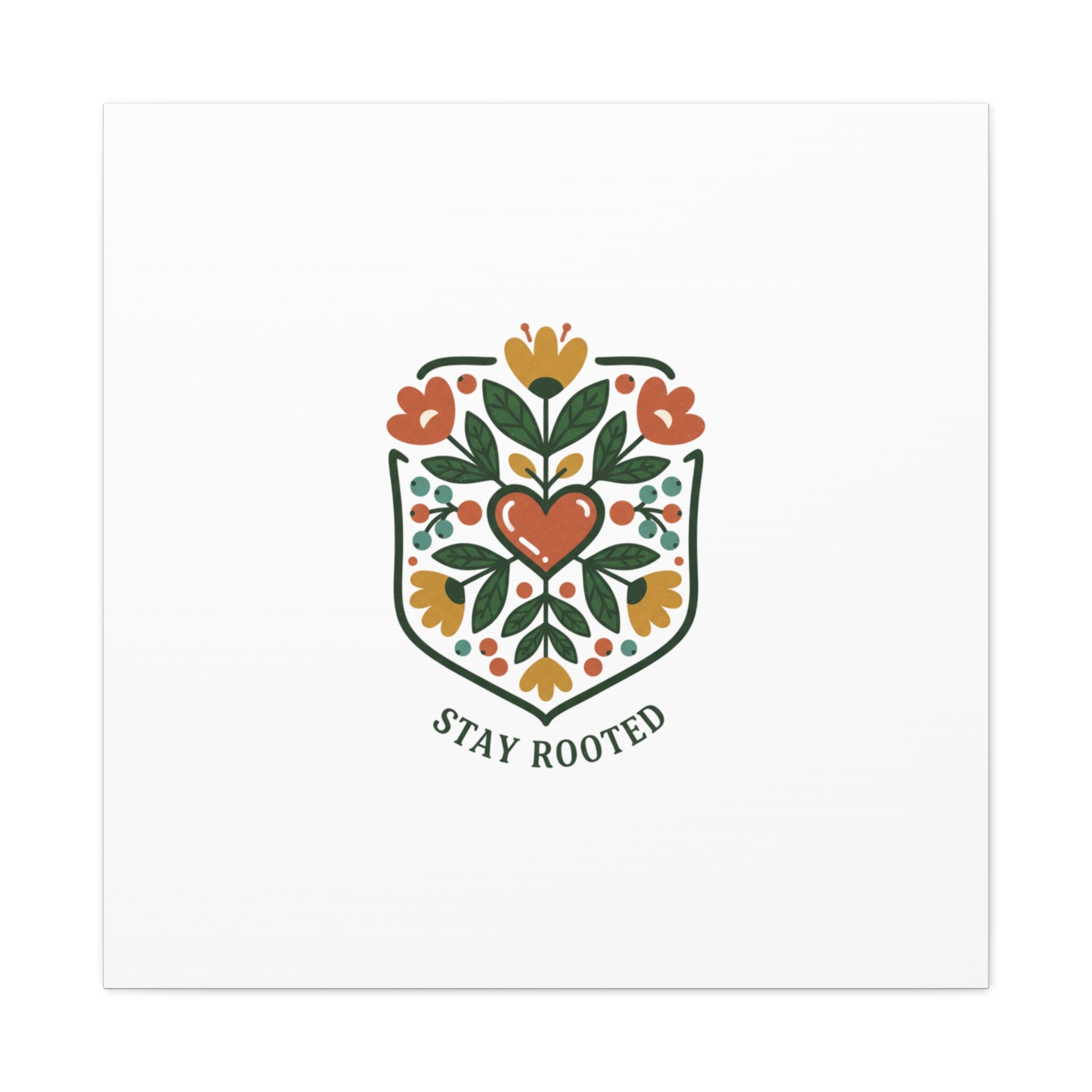 Stay Rooted Botanical Canvas — Hand-Drawn Folk Art Wall Print