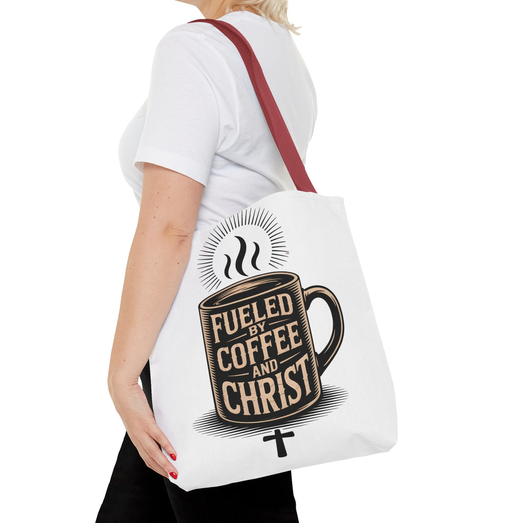 Christian Coffee Tote Bag - "Fueled by Coffee and Christ" Canvas Grocery & Church Bag