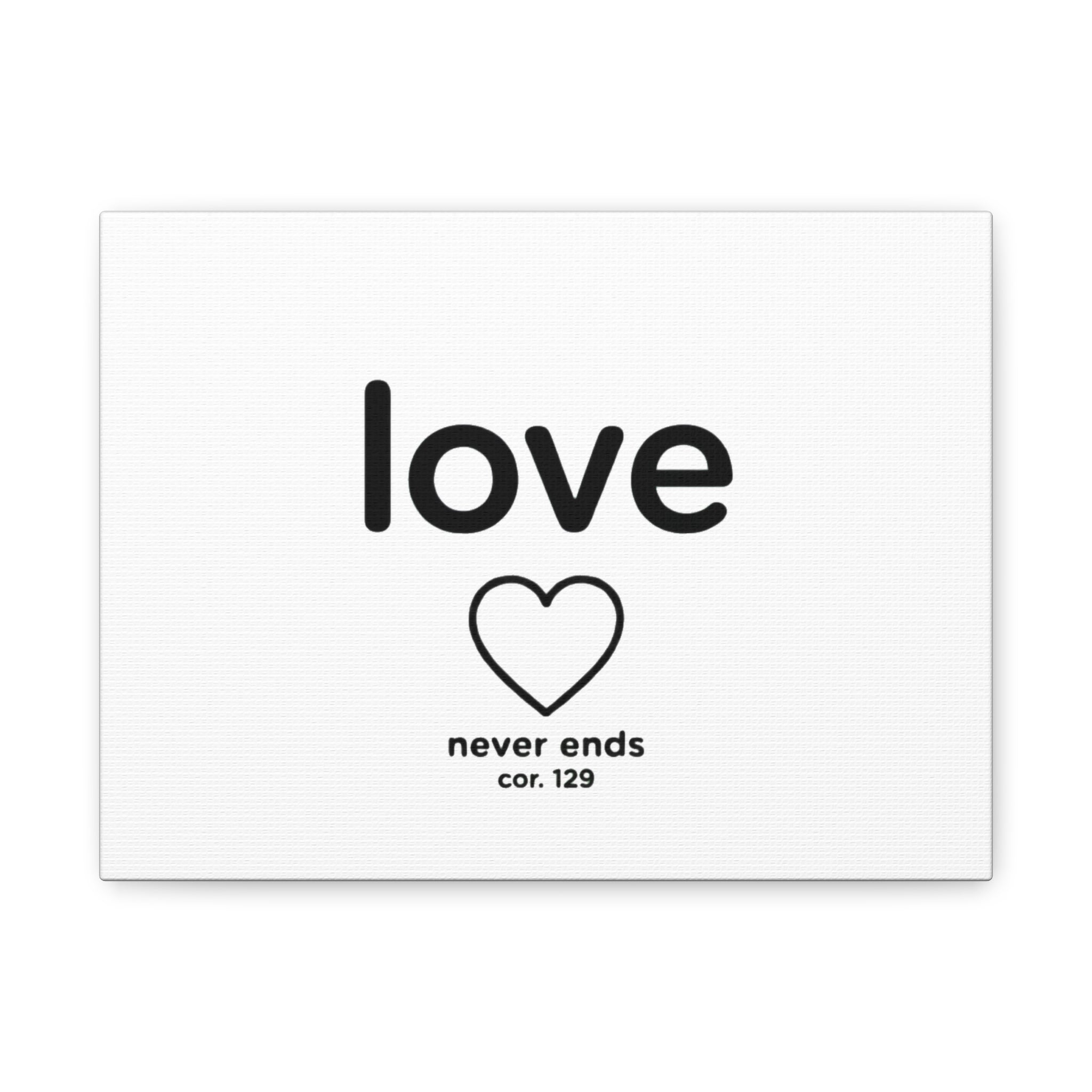 Canvas Wall Art — "love" Heart with "never ends cor. 129" Minimalist Print