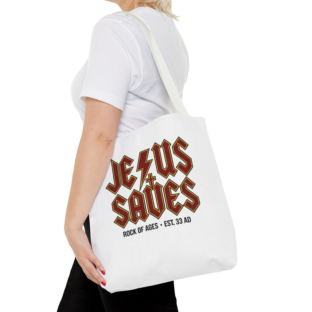 Jesus Saves Tote Bag — Rock of Ages Vintage Christian Tote