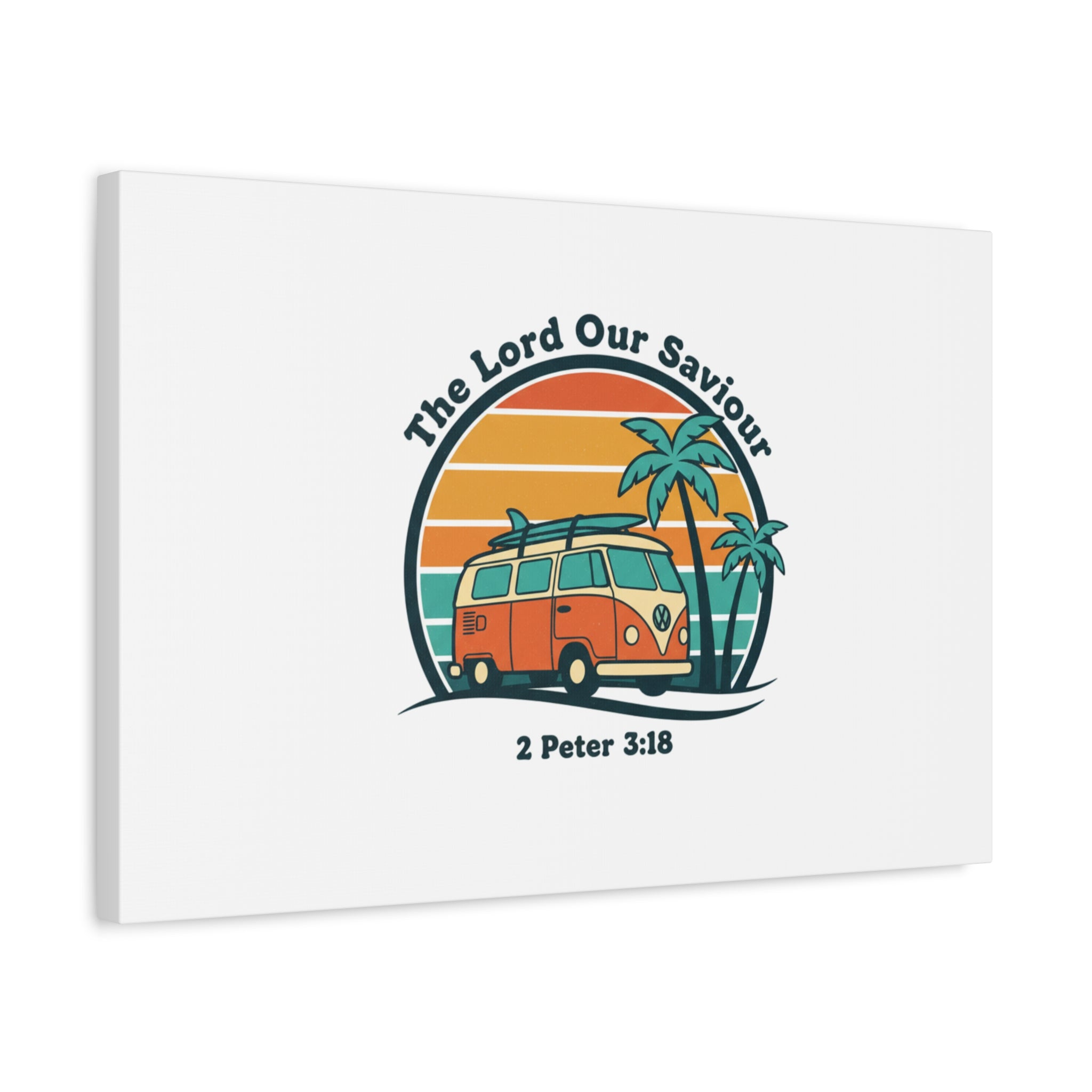 The Lord our Saviour, Retro Surf Sunset Canvas | 70s Van Palm Postcard, Analog Sunshine Aesthetic