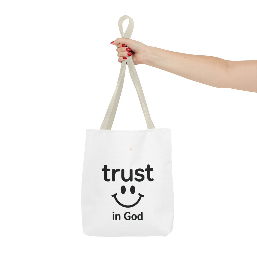 Faith Smile Tote Bag — "Trust in God" Inspirational Canvas Tote