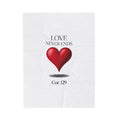 Velveteen Plush Blanket — "Love Never Ends" Heart Design (1 Cor. 13:9)