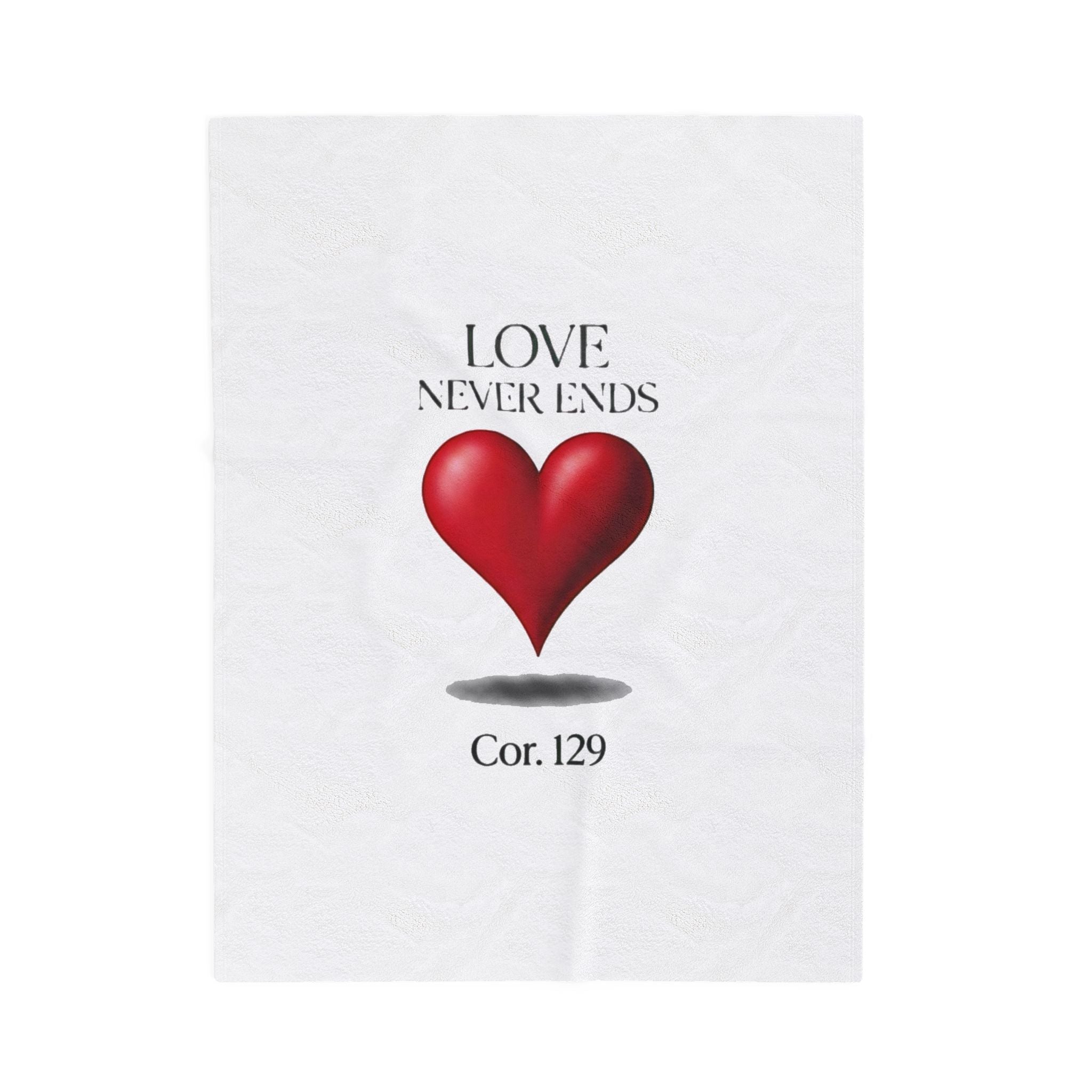 Velveteen Plush Blanket — "Love Never Ends" Heart Design (1 Cor. 13:9)
