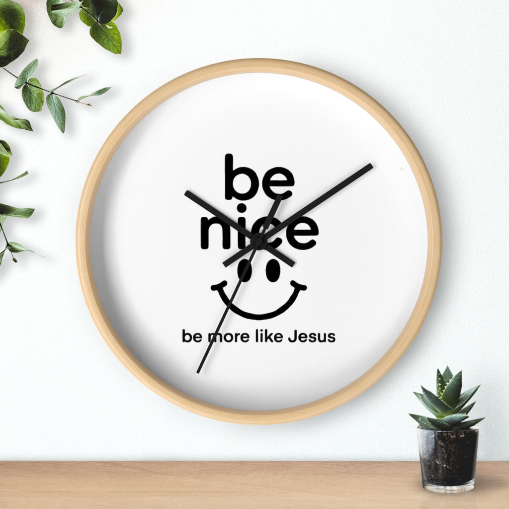 Wall Clock — “Be Nice” Christian Smiley Inspirational Wall Clock (Be More Like Jesus)