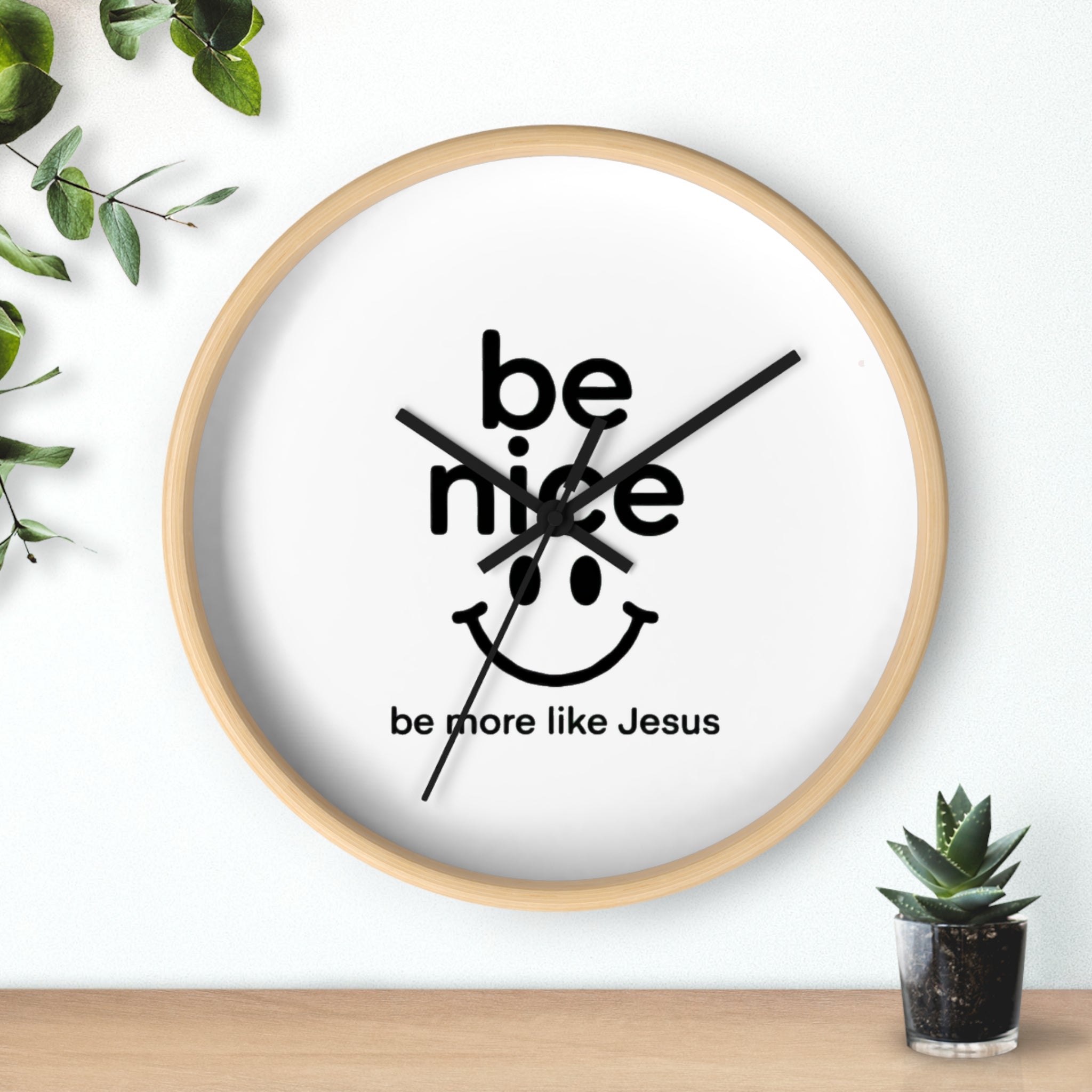 Wall Clock — “Be Nice” Christian Smiley Inspirational Wall Clock (Be More Like Jesus)