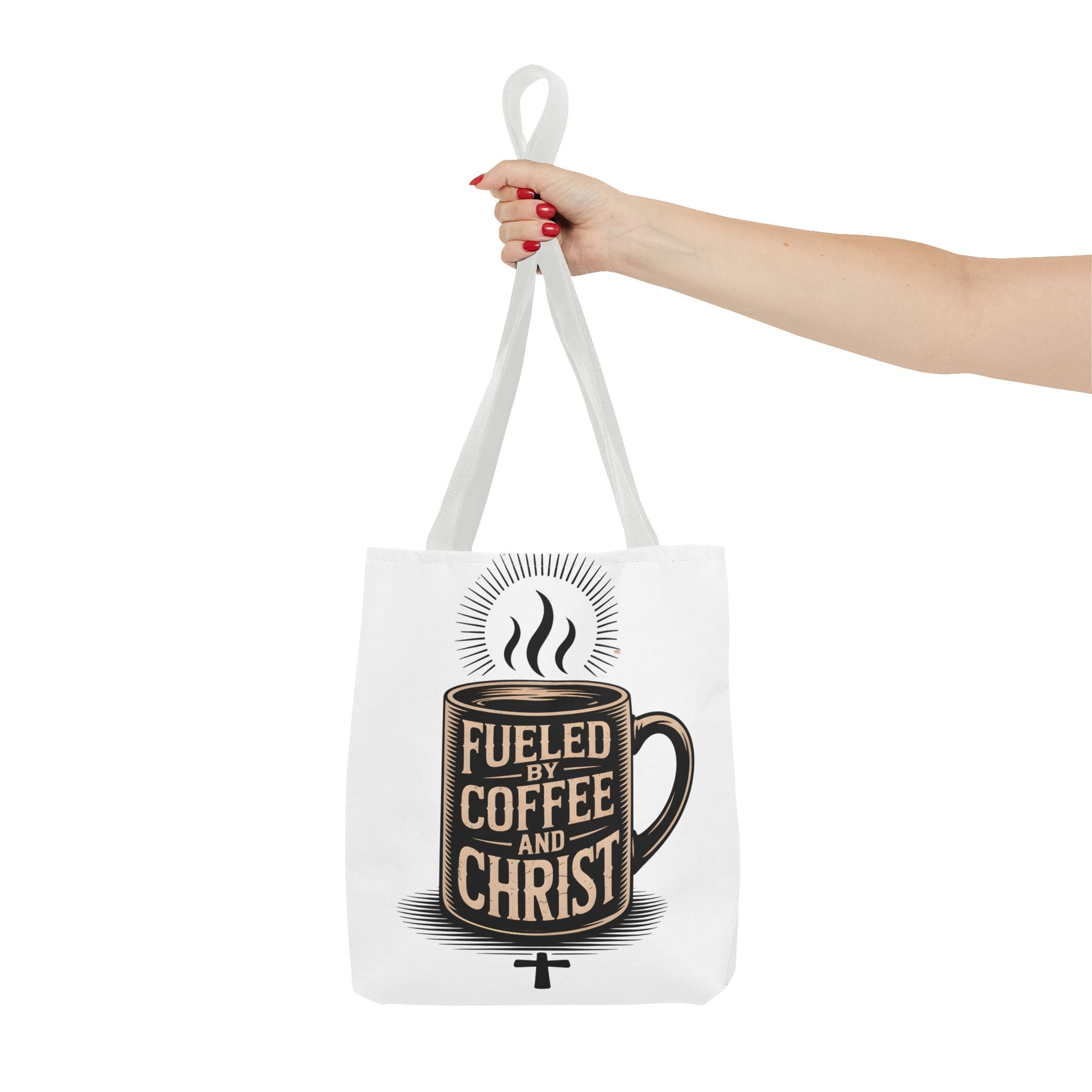 Christian Coffee Tote Bag - "Fueled by Coffee and Christ" Canvas Grocery & Church Bag