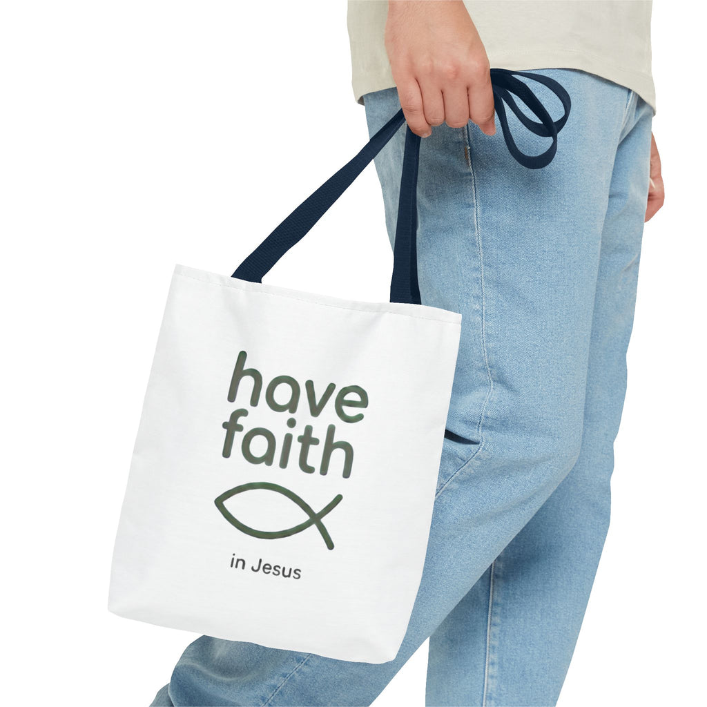 Have Faith in Jesus Tote Bag — Christian Fish Symbol Canvas Tote