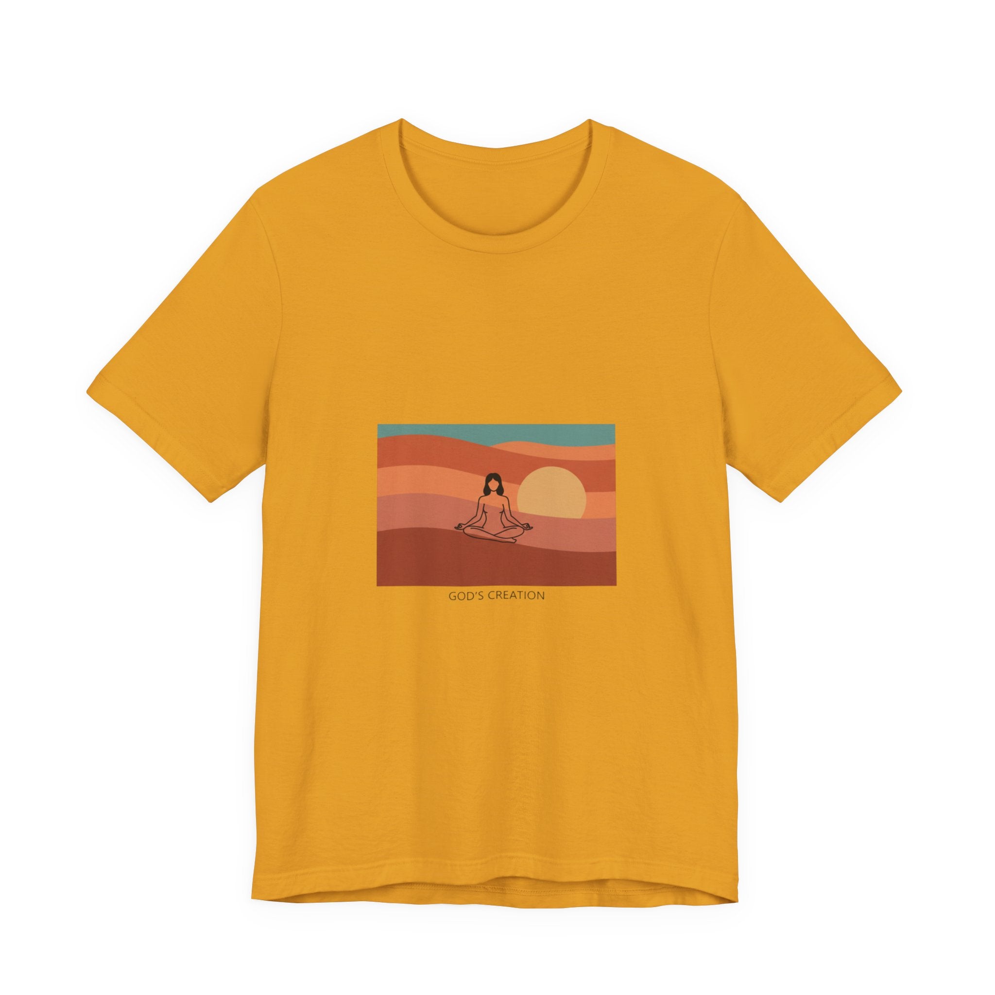 God's Creation Sunset Yoga T-Shirt — Retro Minimalist Spiritual Tee