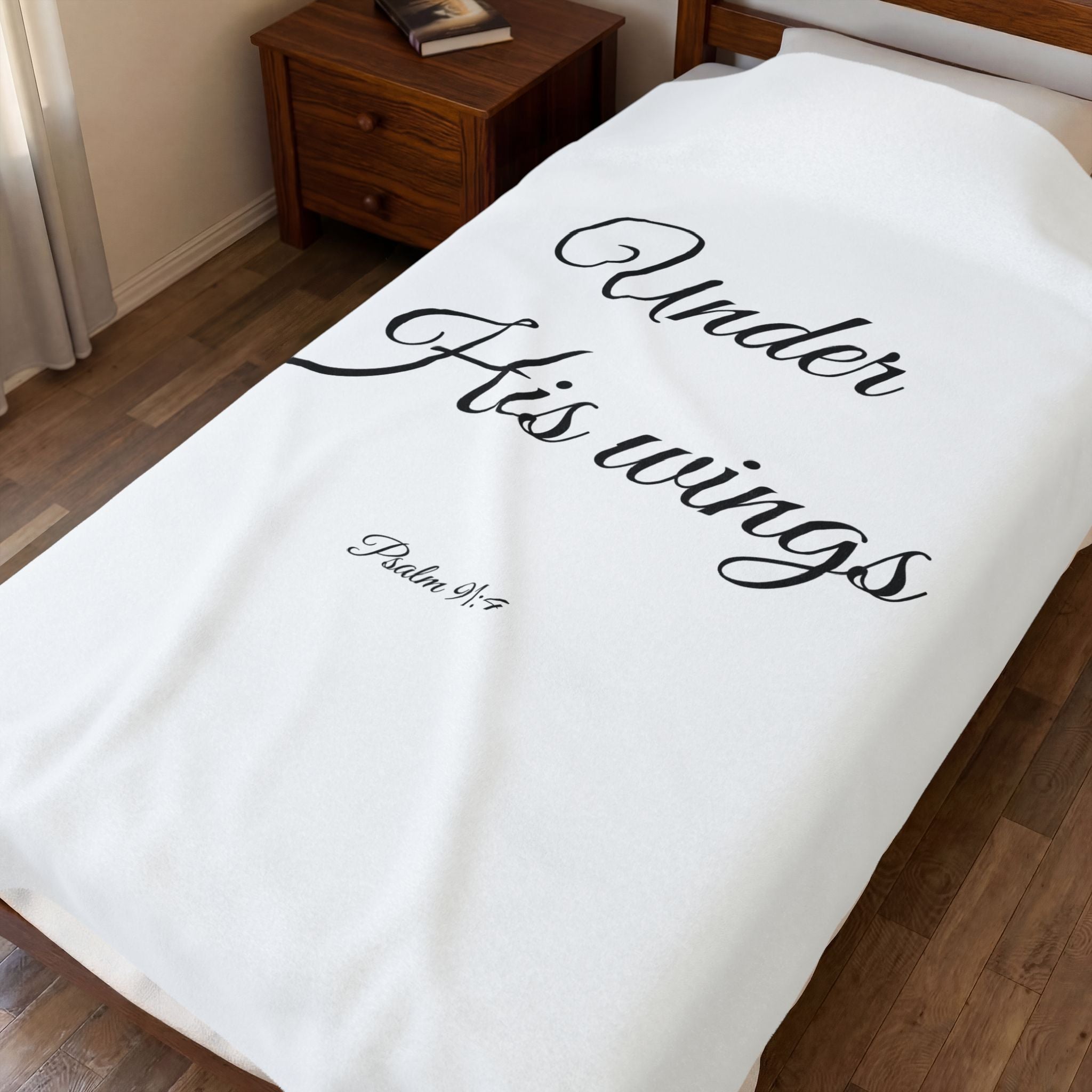 Velveteen Plush Blanket - "Under His Wings" Psalm 91:4 Inspirational Christian Throw