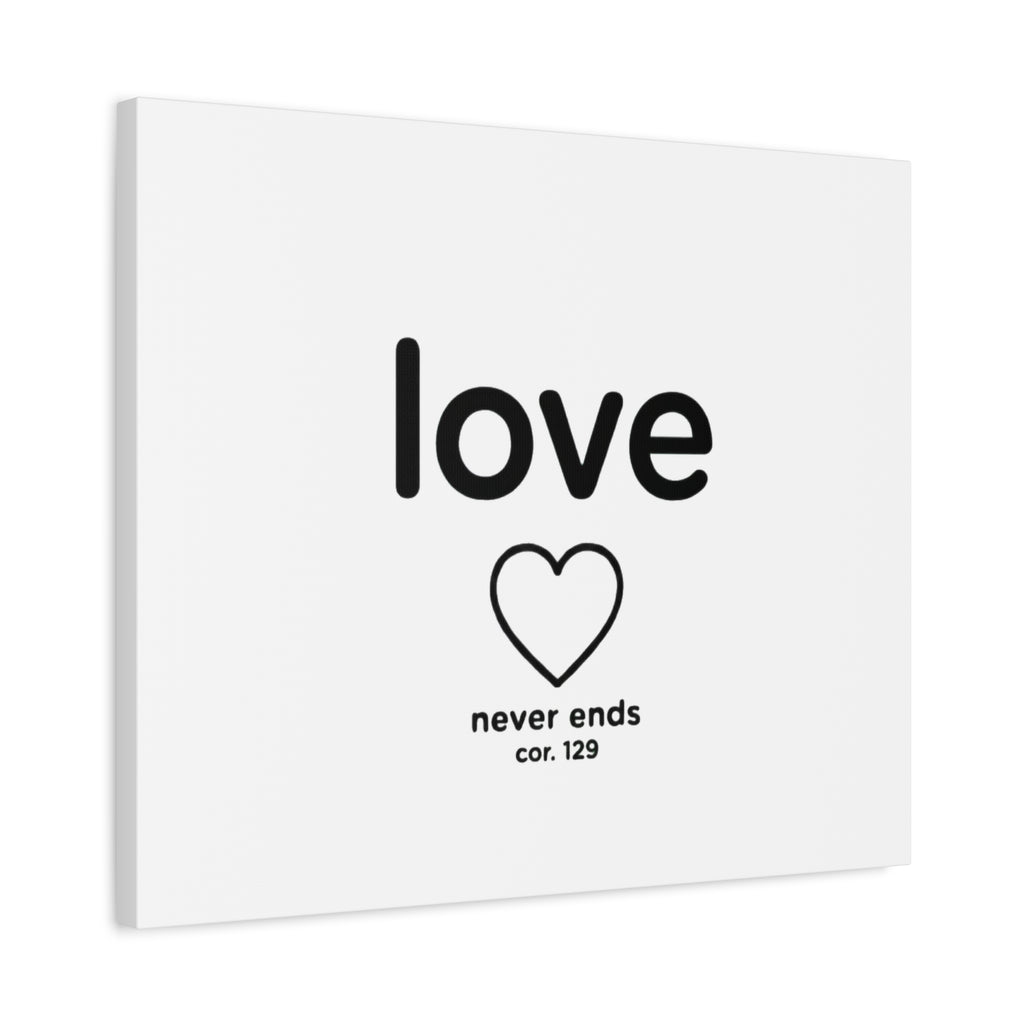 Canvas Wall Art — "love" Heart with "never ends cor. 129" Minimalist Print