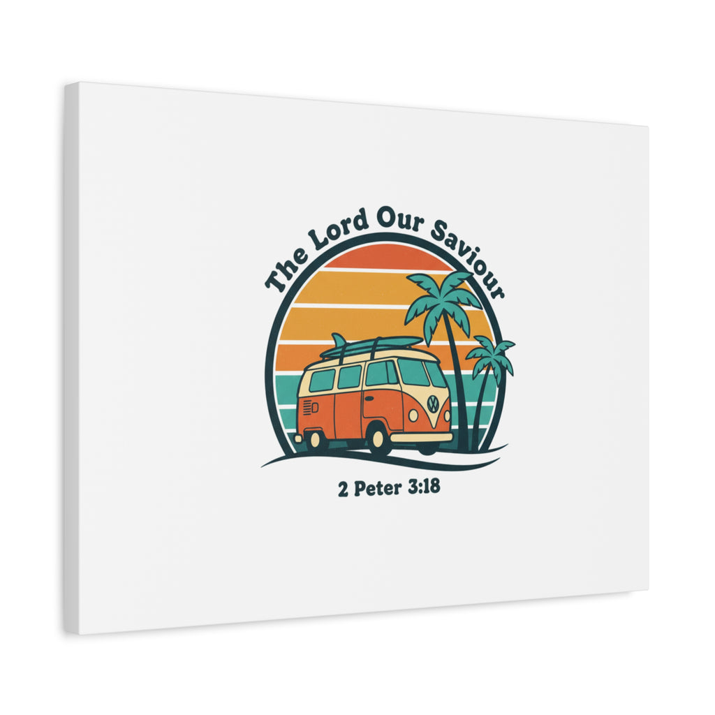 The Lord our Saviour, Retro Surf Sunset Canvas | 70s Van Palm Postcard, Analog Sunshine Aesthetic