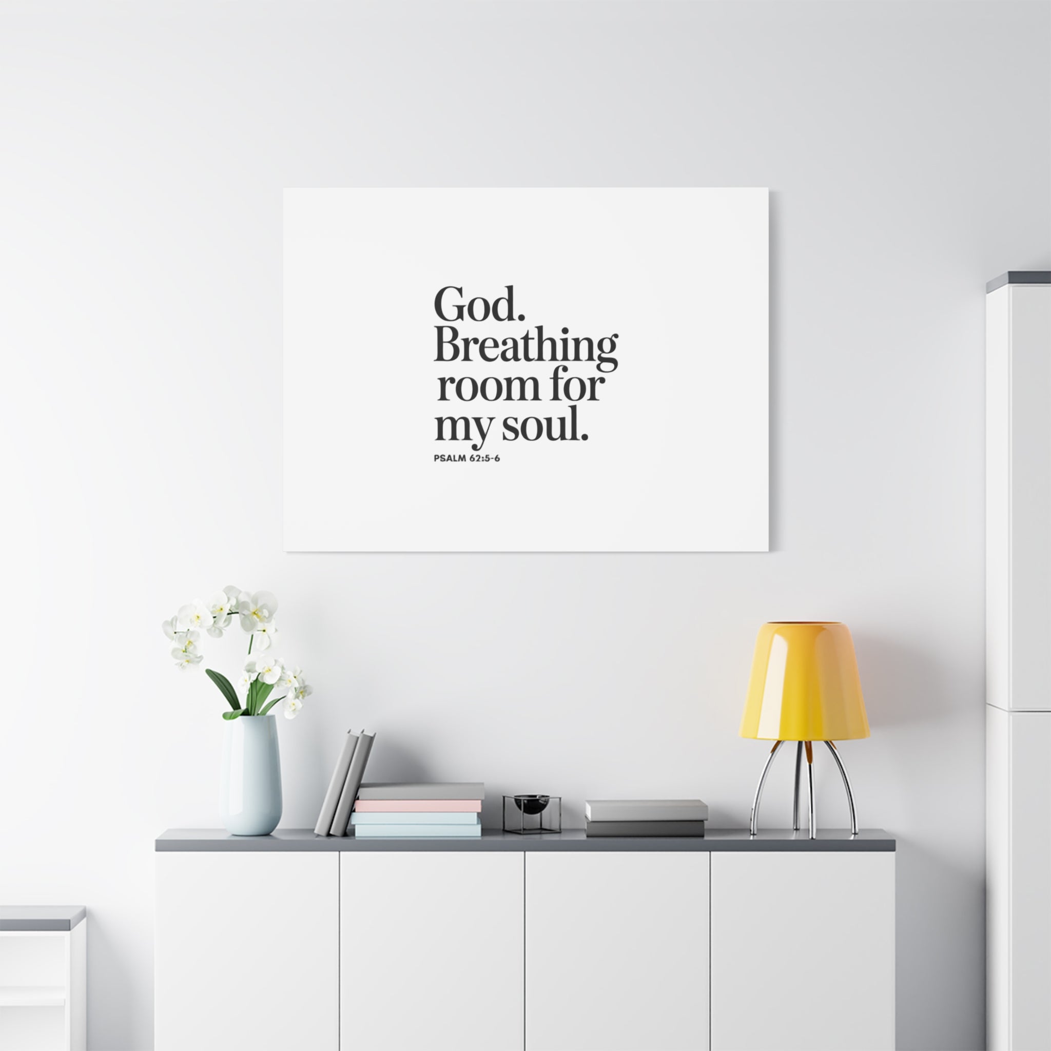 God breathing room for my soul Christian Canvas Wall Art — Minimal Heart Quote Stretched Matte Canvas