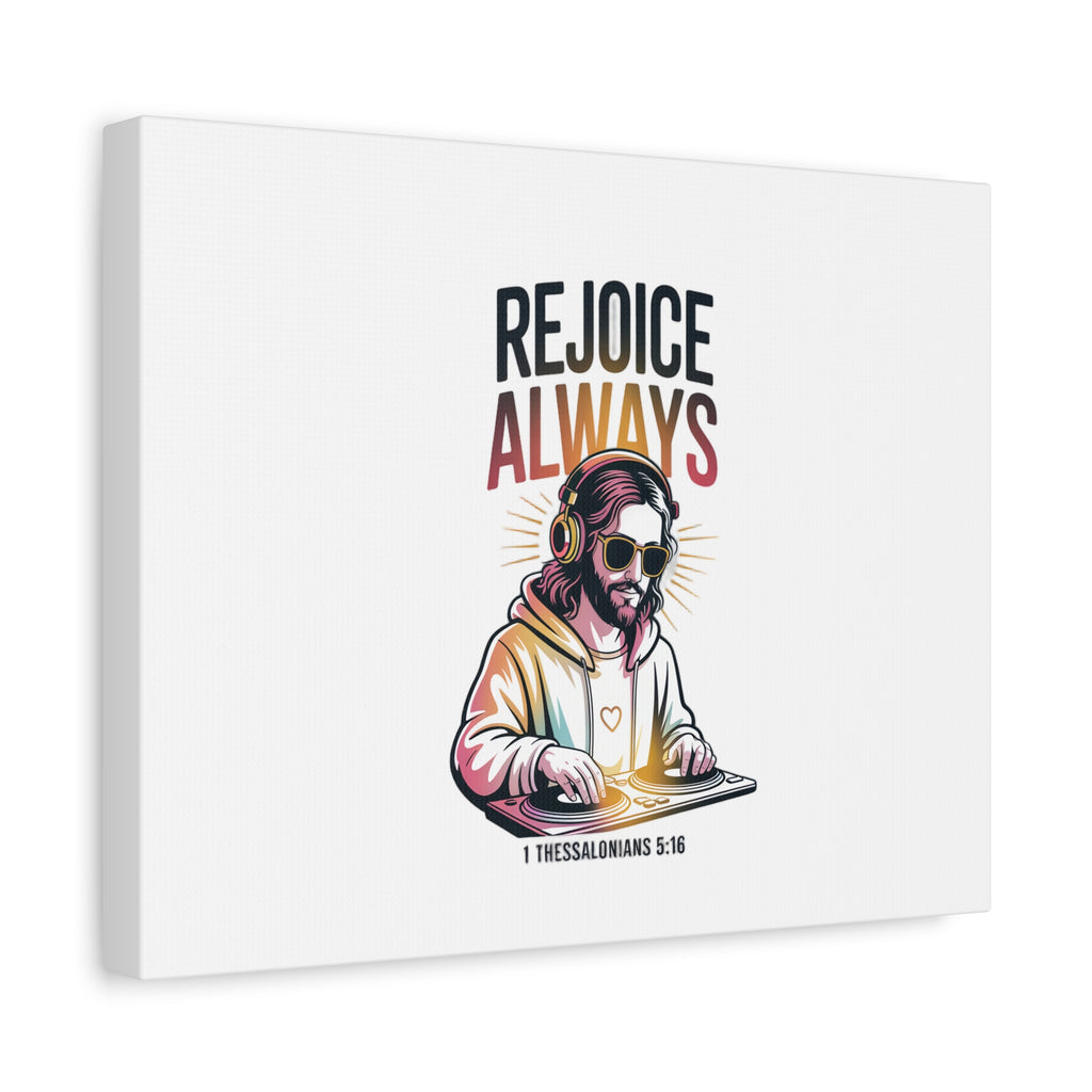 Rejoice Always Canvas Wall Art — Modern Jesus Illustration (1 Thessalonians 5:16)