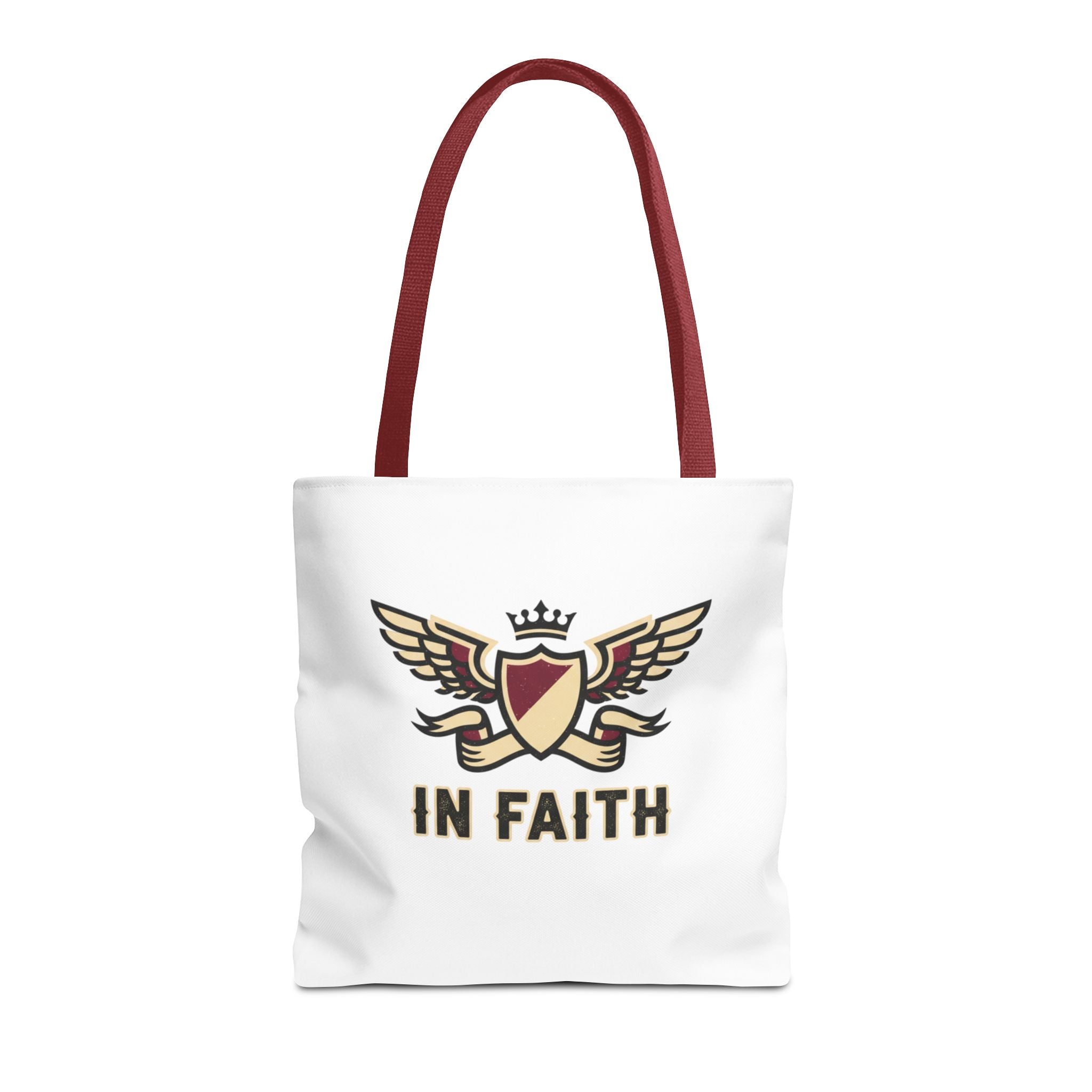 Faith Crest Tote Bag — "In Faith" Winged Shield Everyday Carry