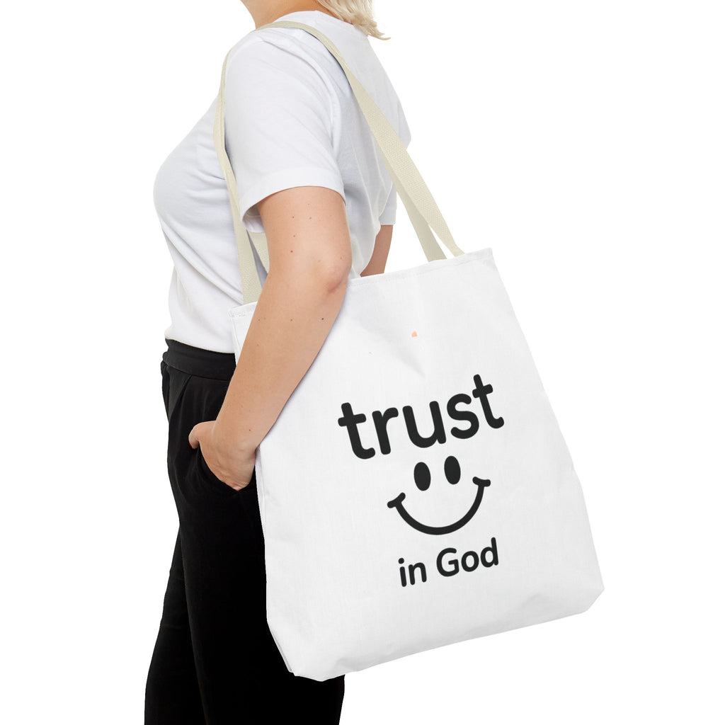 Faith Smile Tote Bag — "Trust in God" Inspirational Canvas Tote