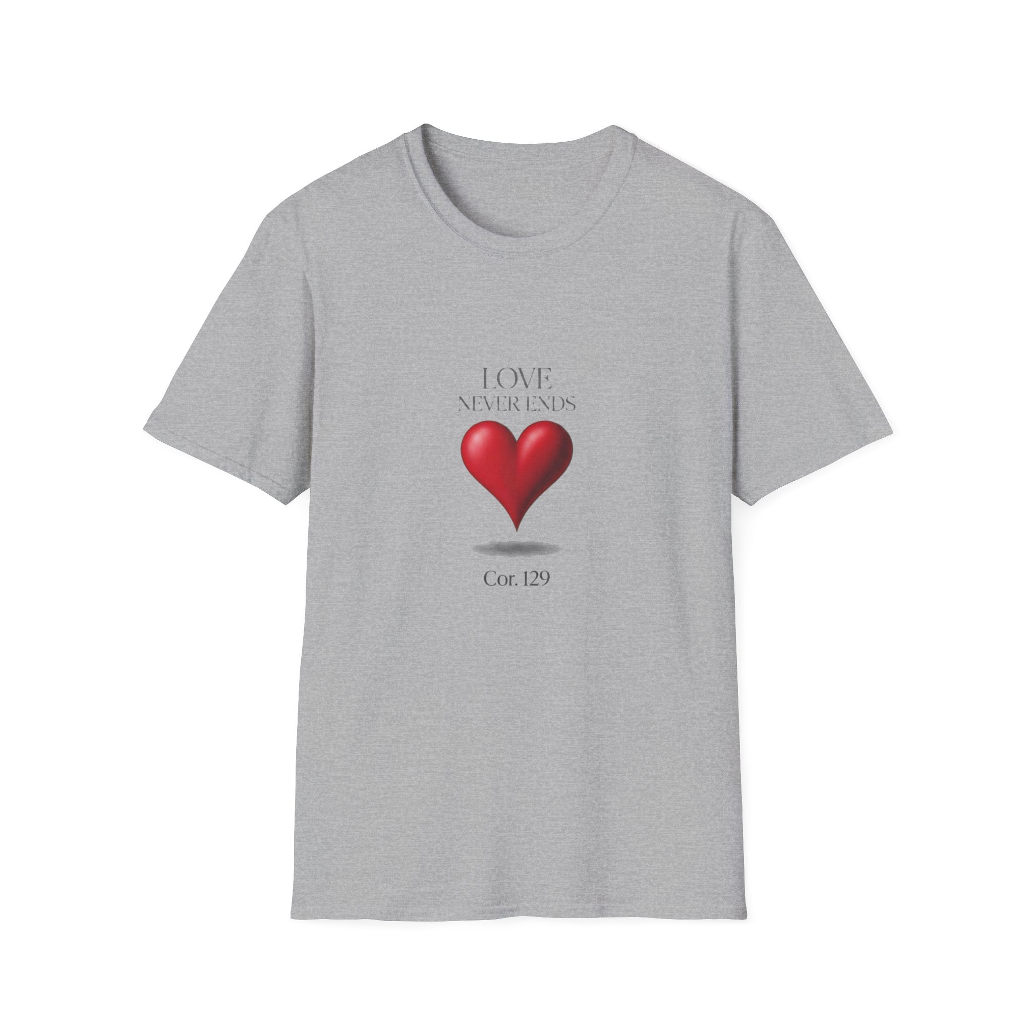 T-Shirt "Love Never Ends" -  Red Heart Graphic Bible Quote Tee
