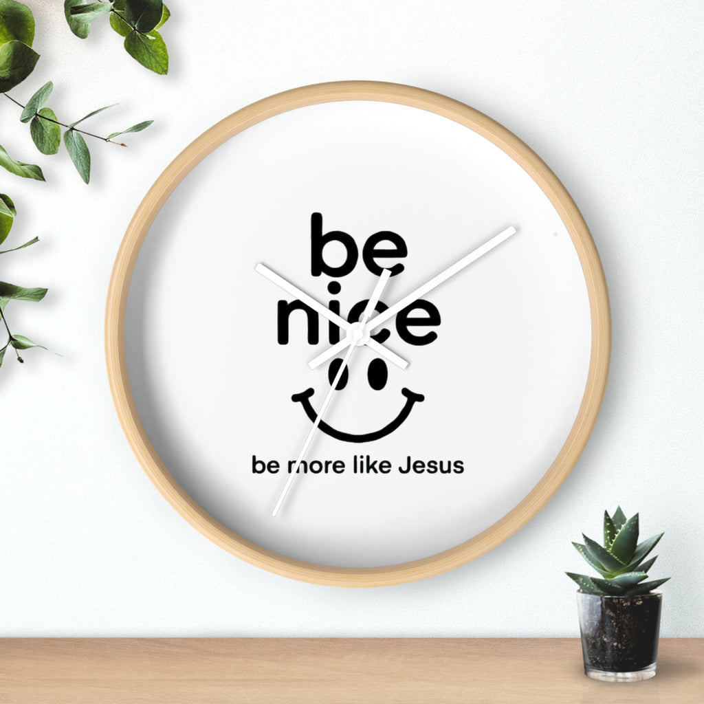 Wall Clock — “Be Nice” Christian Smiley Inspirational Wall Clock (Be More Like Jesus)