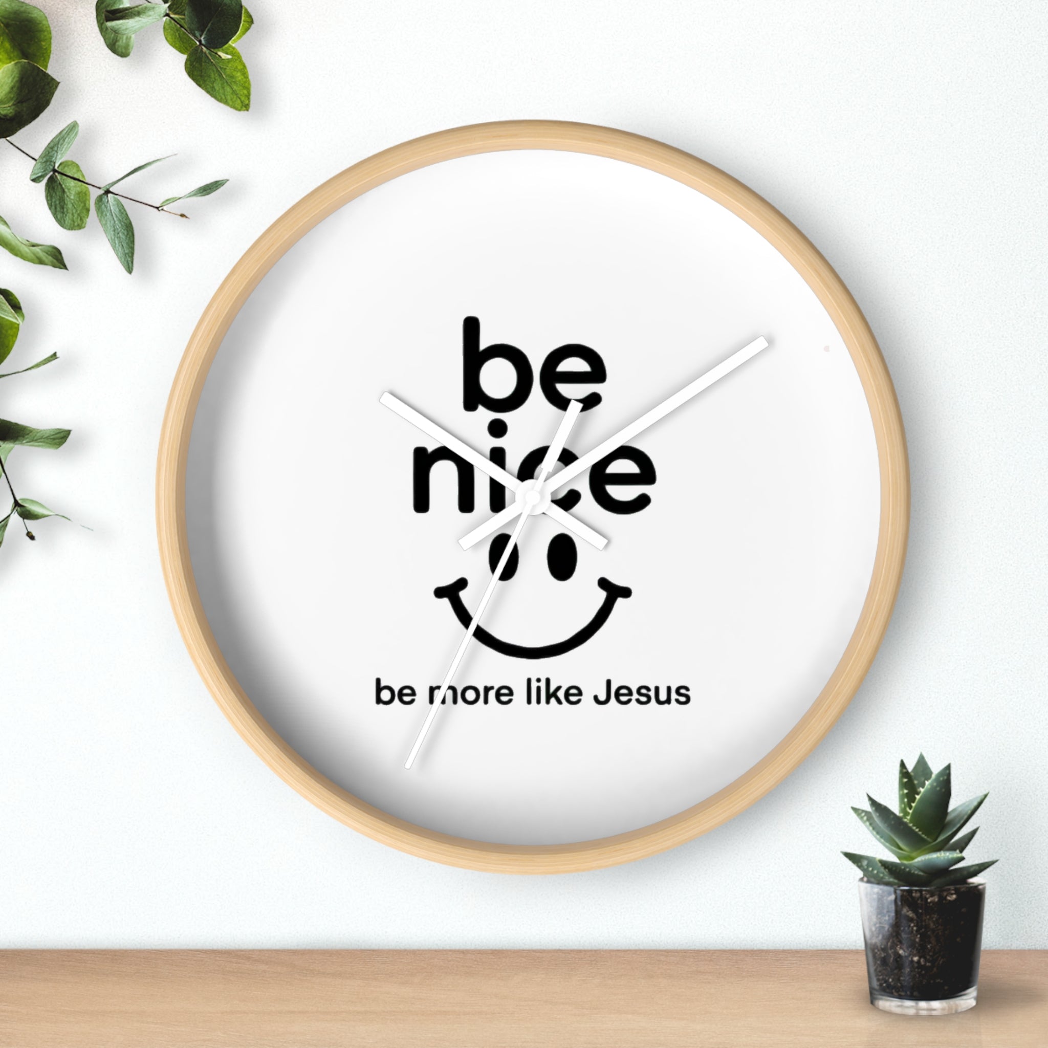 Wall Clock — “Be Nice” Christian Smiley Inspirational Wall Clock (Be More Like Jesus)