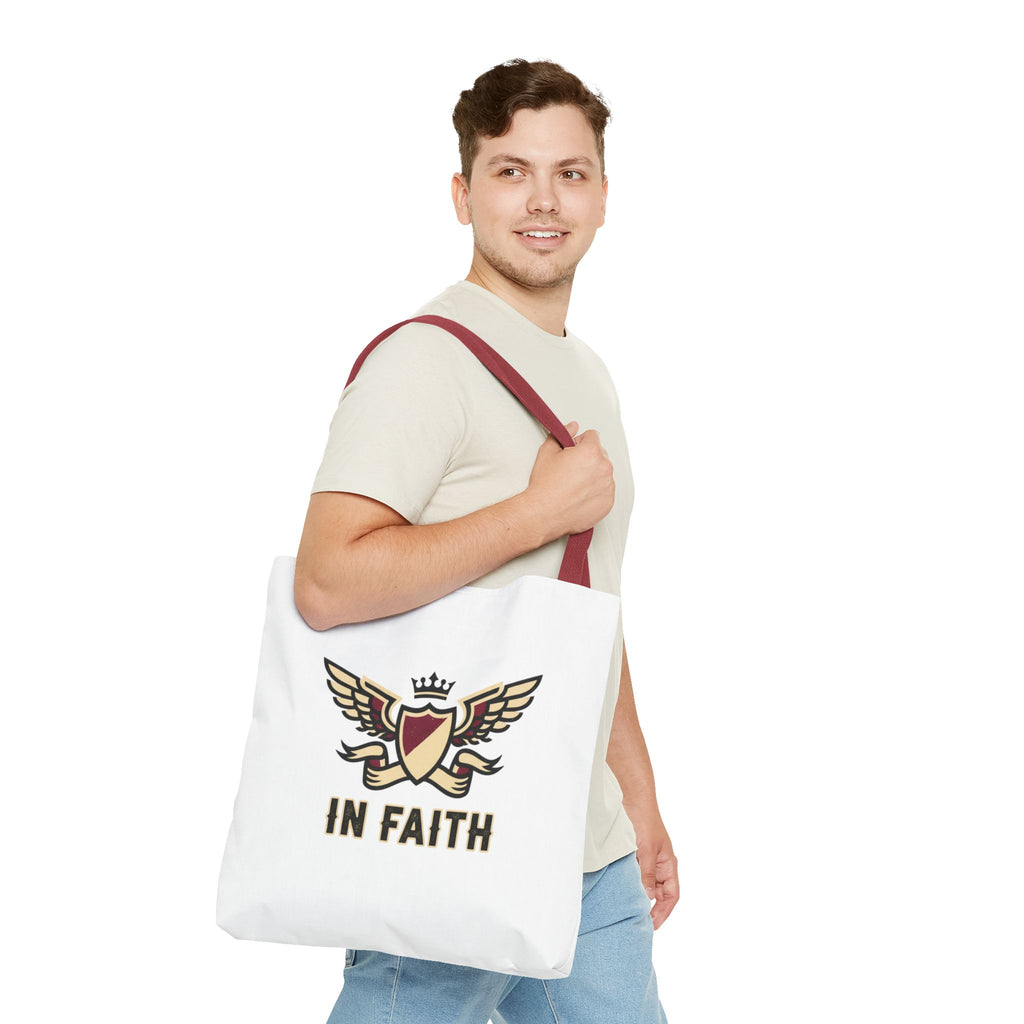 Faith Crest Tote Bag — "In Faith" Winged Shield Everyday Carry