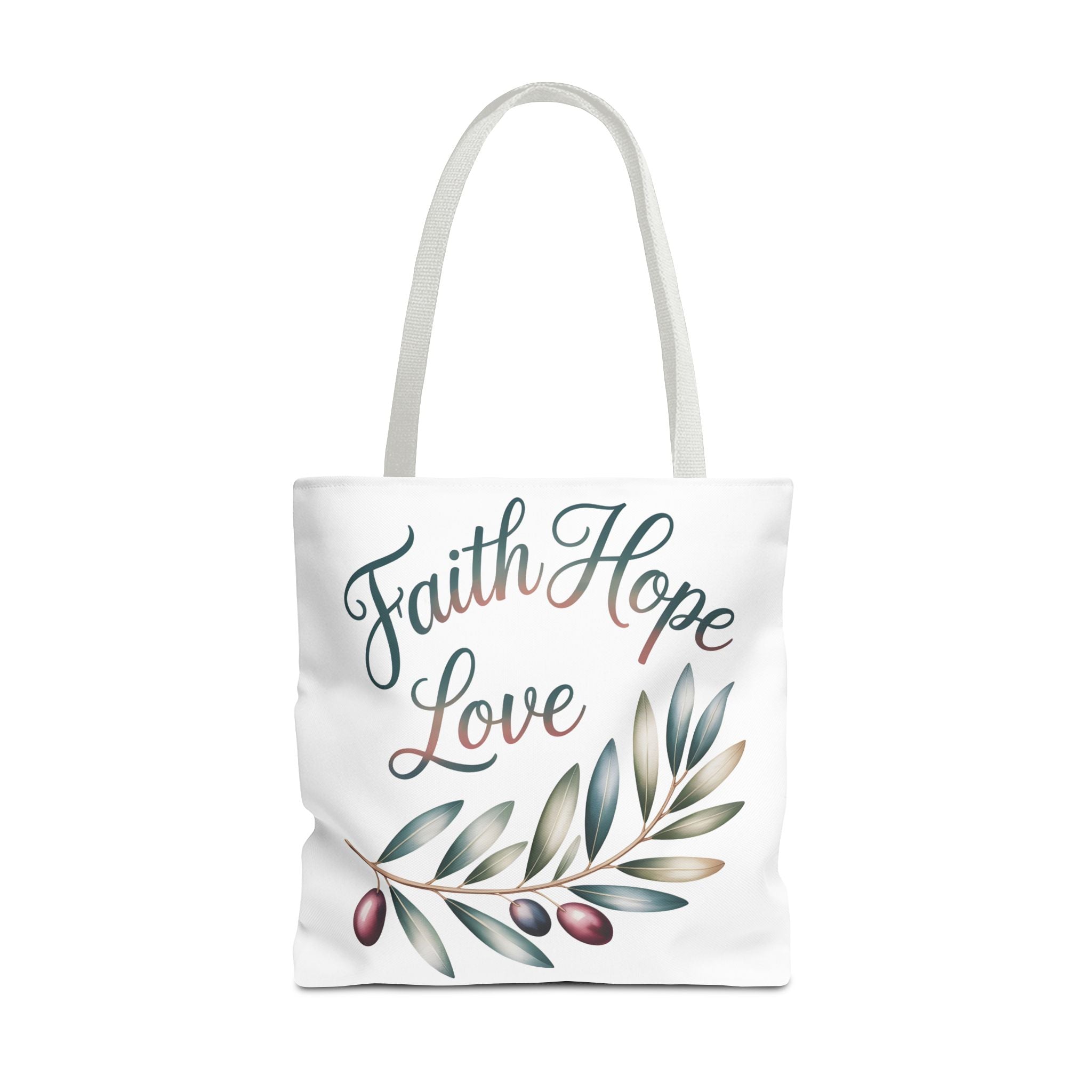 Faith Hope Love Floral Tote Bag — Inspirational Scripture Quote Canvas Carryall