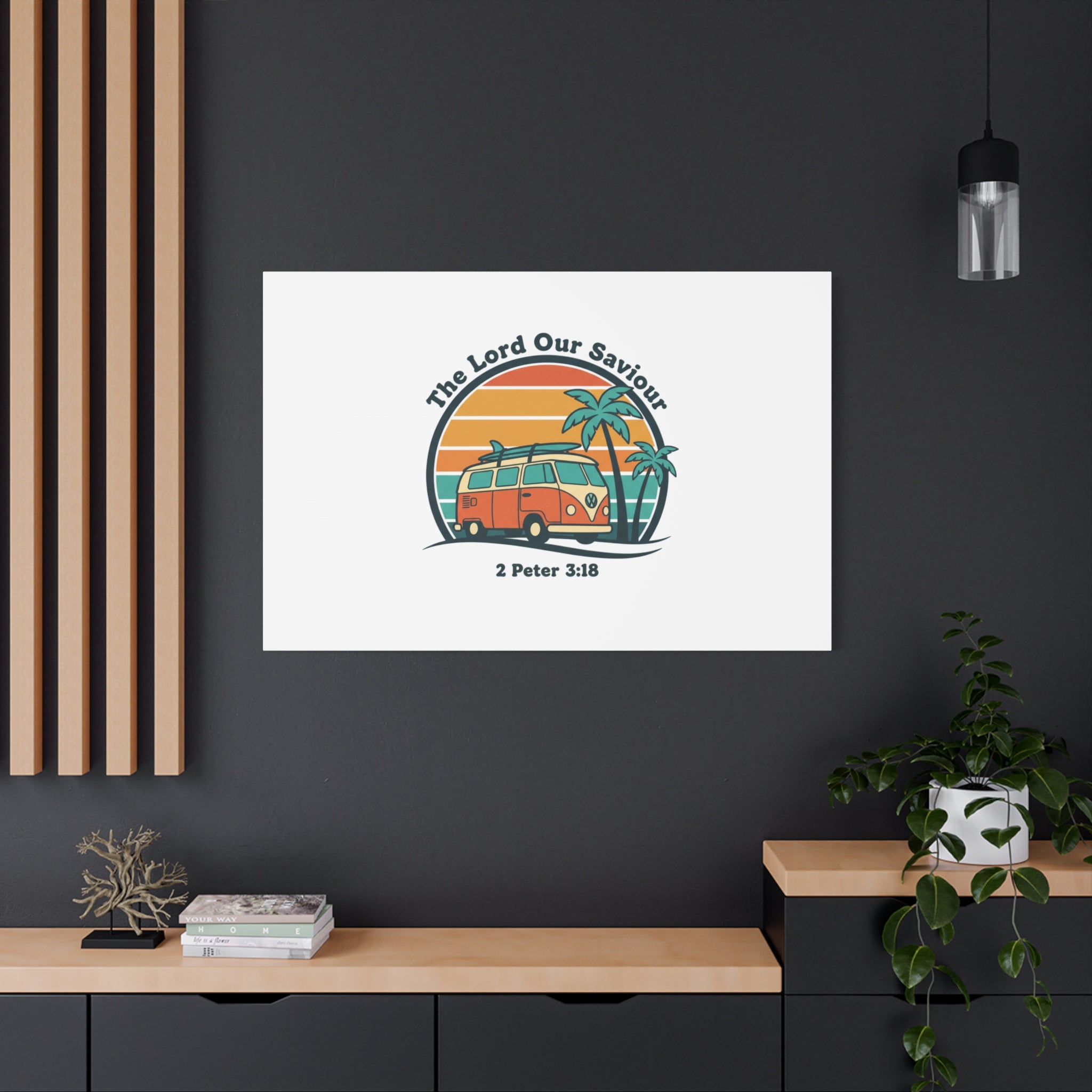 The Lord our Saviour, Retro Surf Sunset Canvas | 70s Van Palm Postcard, Analog Sunshine Aesthetic