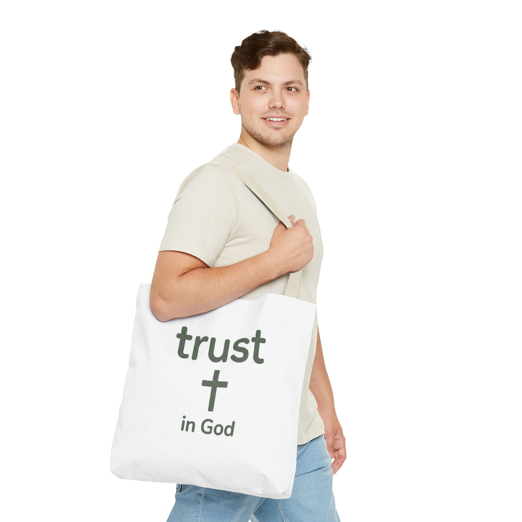 Faith Tote Bag — "Trust in God" Canvas Carryall with Cross