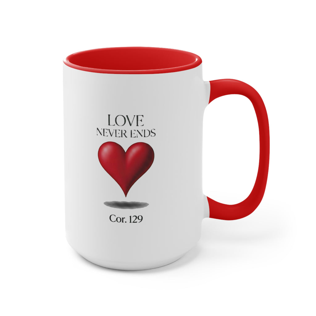 Love Never Ends Mug — Heart Accent Ceramic Mug