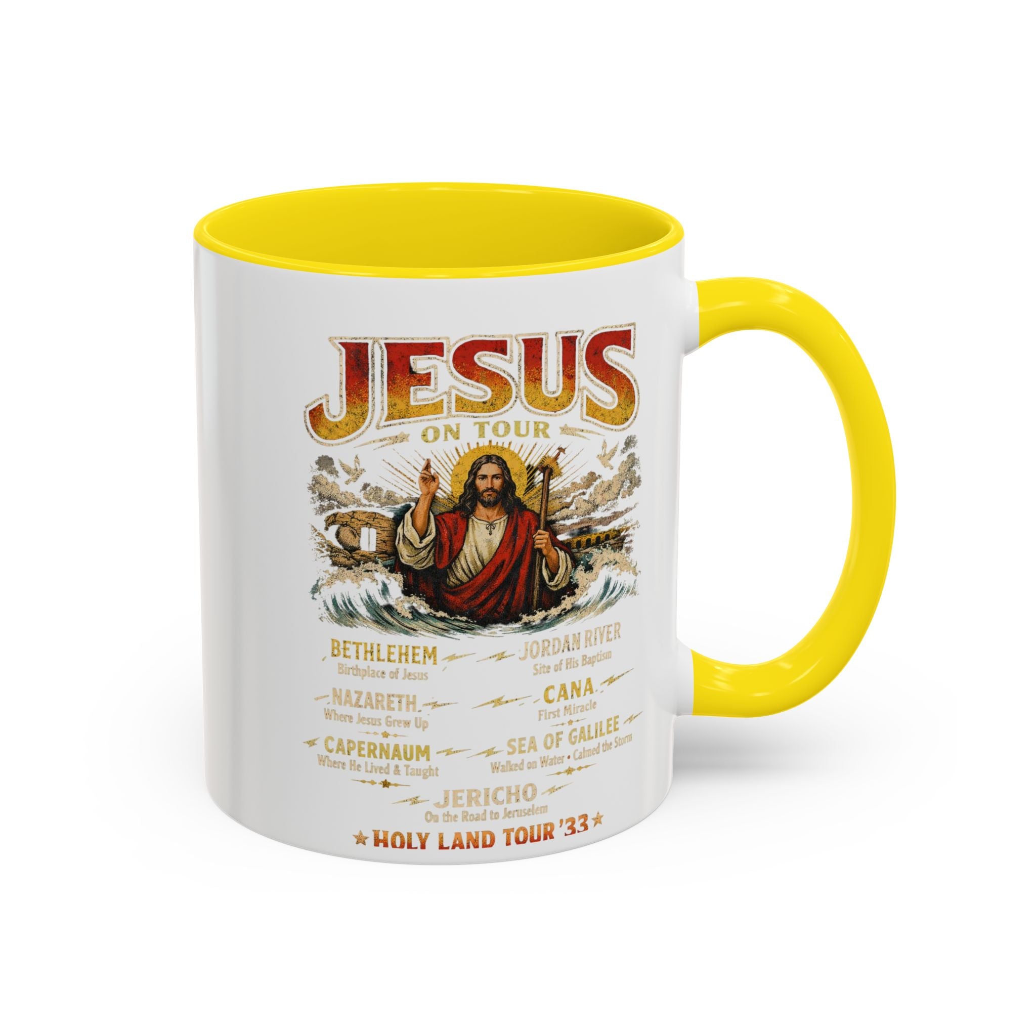 Jesus on Tour Coffee Mug — Band-Tour Style Map of Jesus’ Visits (11/15oz)