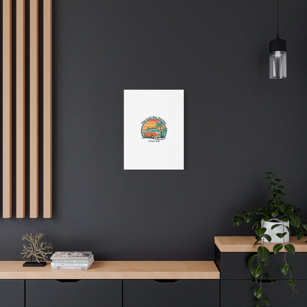 The Lord our Saviour, Retro Surf Sunset Canvas | 70s Van Palm Postcard, Analog Sunshine Aesthetic