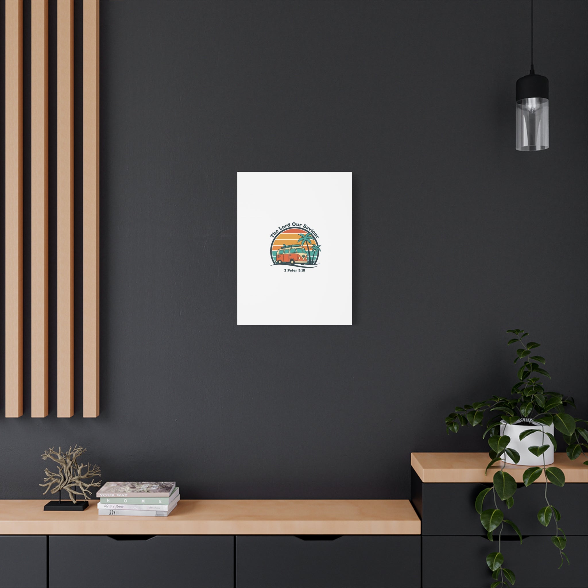The Lord our Saviour, Retro Surf Sunset Canvas | 70s Van Palm Postcard, Analog Sunshine Aesthetic