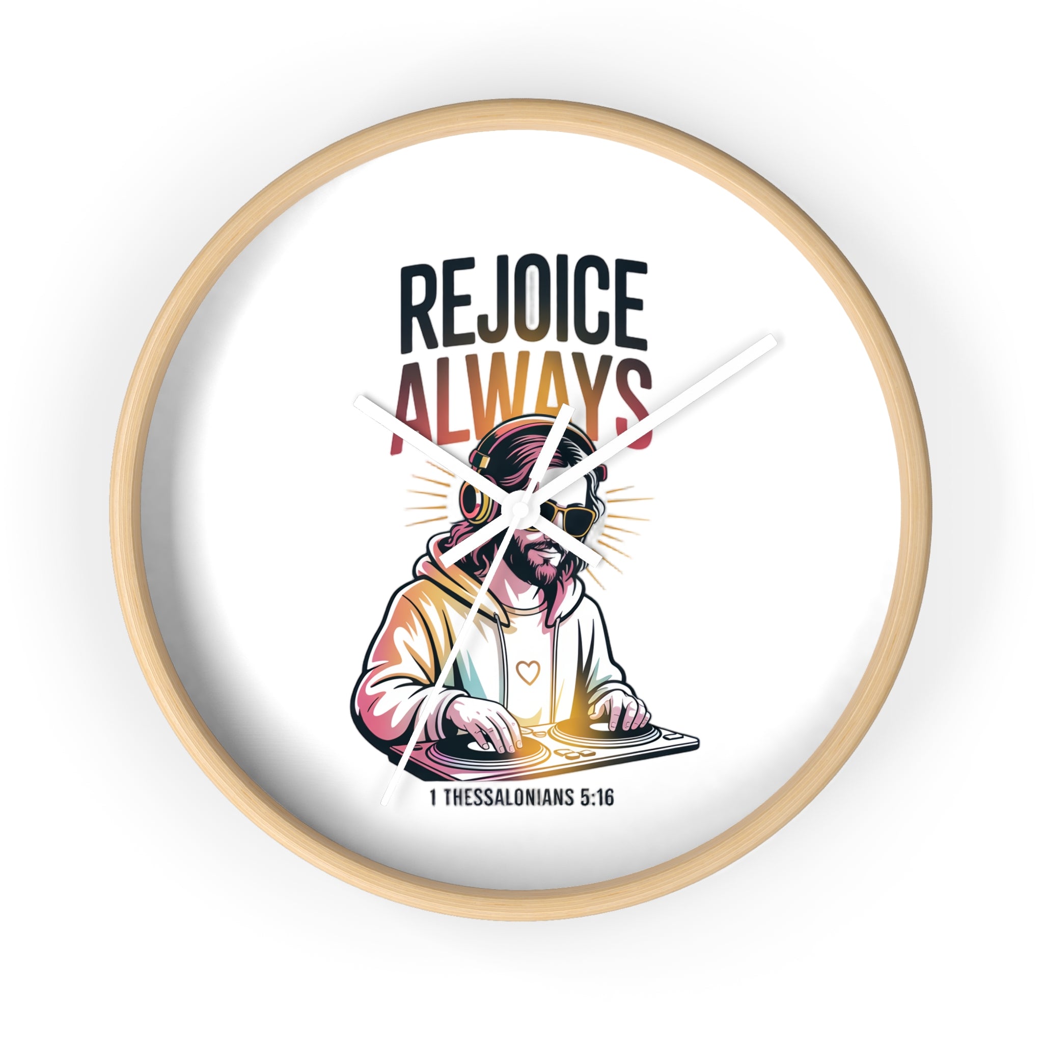 Wall Clock — 'Rejoice Always' Christian DJ Decorative Clock (1 Thessalonians 5:16)