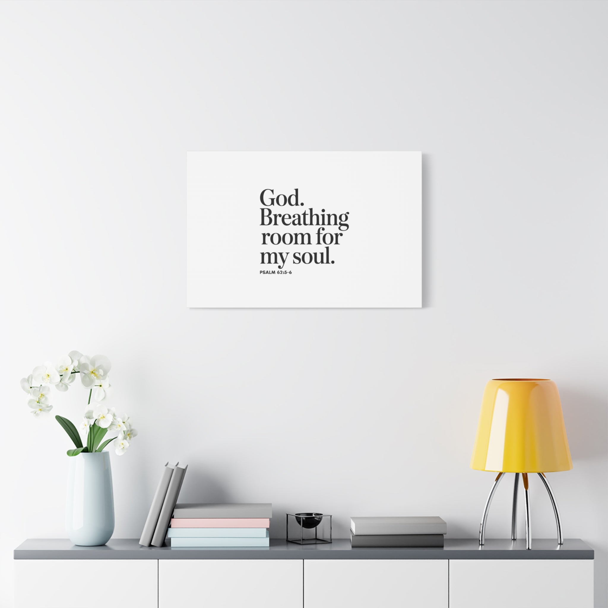 God breathing room for my soul Christian Canvas Wall Art — Minimal Heart Quote Stretched Matte Canvas