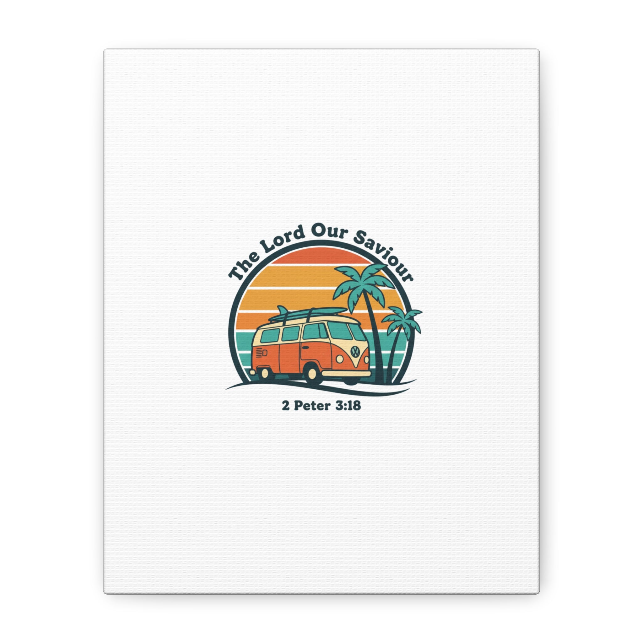 The Lord our Saviour, Retro Surf Sunset Canvas | 70s Van Palm Postcard, Analog Sunshine Aesthetic