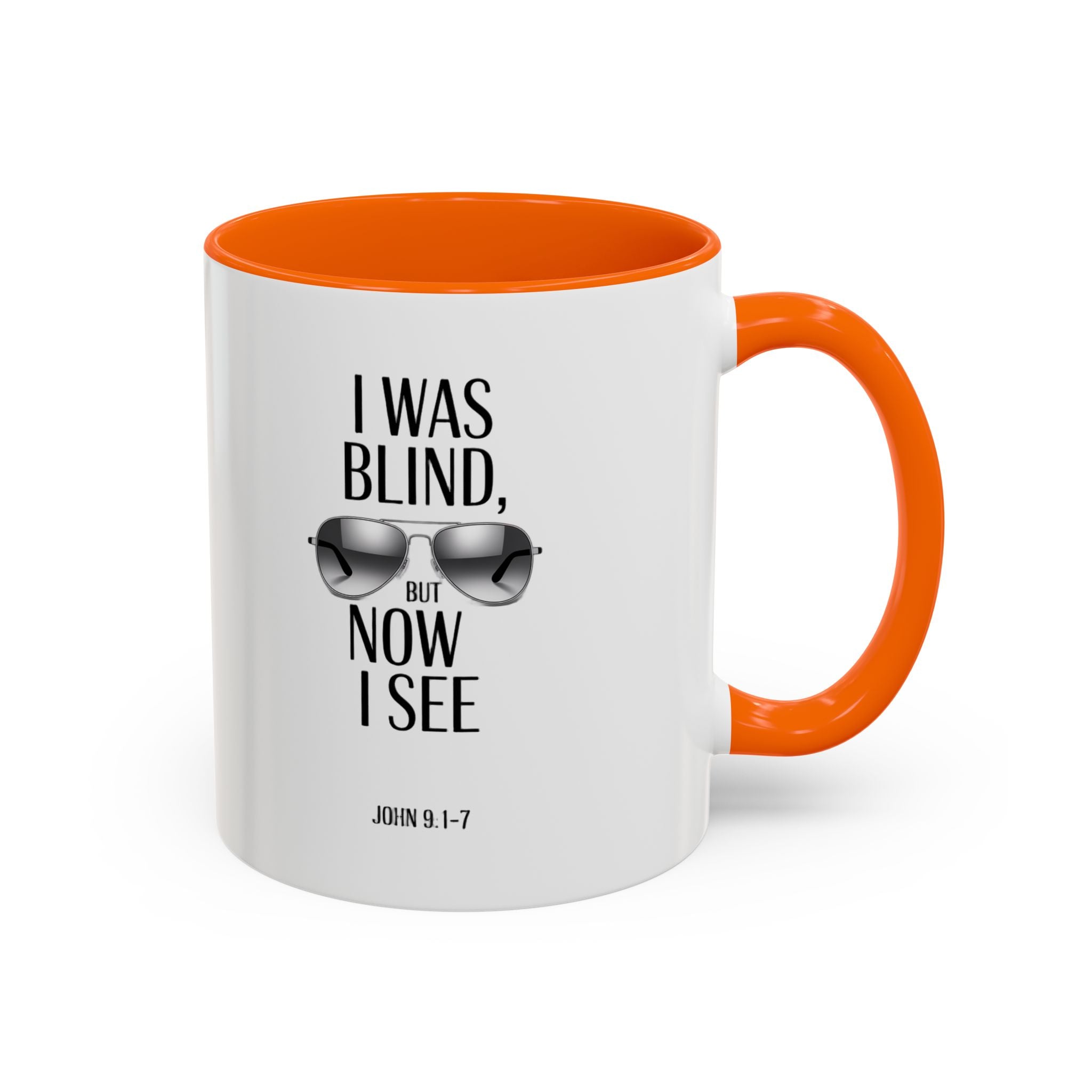 I Was Blind But Now I See Accent Coffee Mug — John Bible Verse Sunglasses Design (11/15oz)
