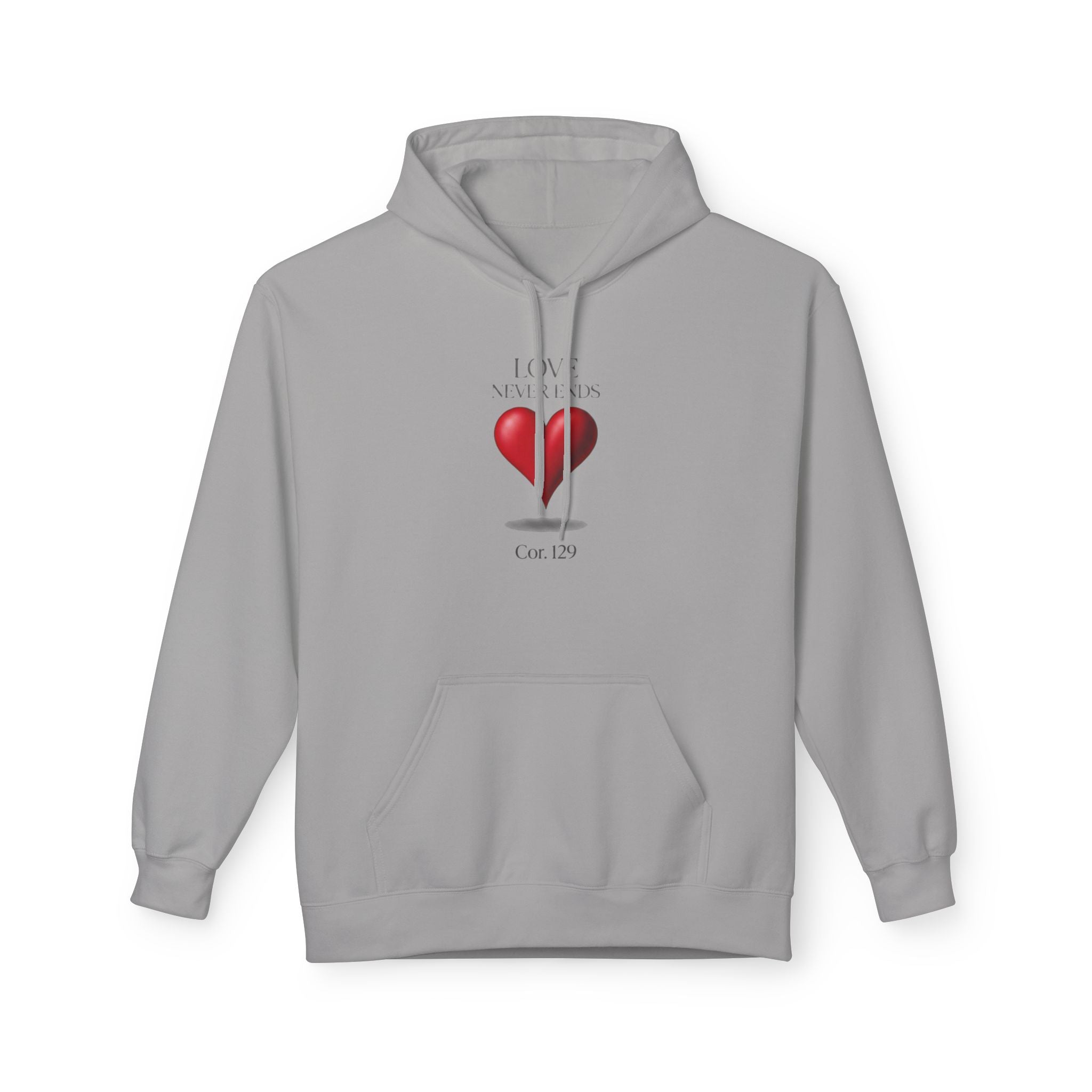 Christian Hoodie — 'Love Never Ends' Heart Design (1 Cor. 13:8)