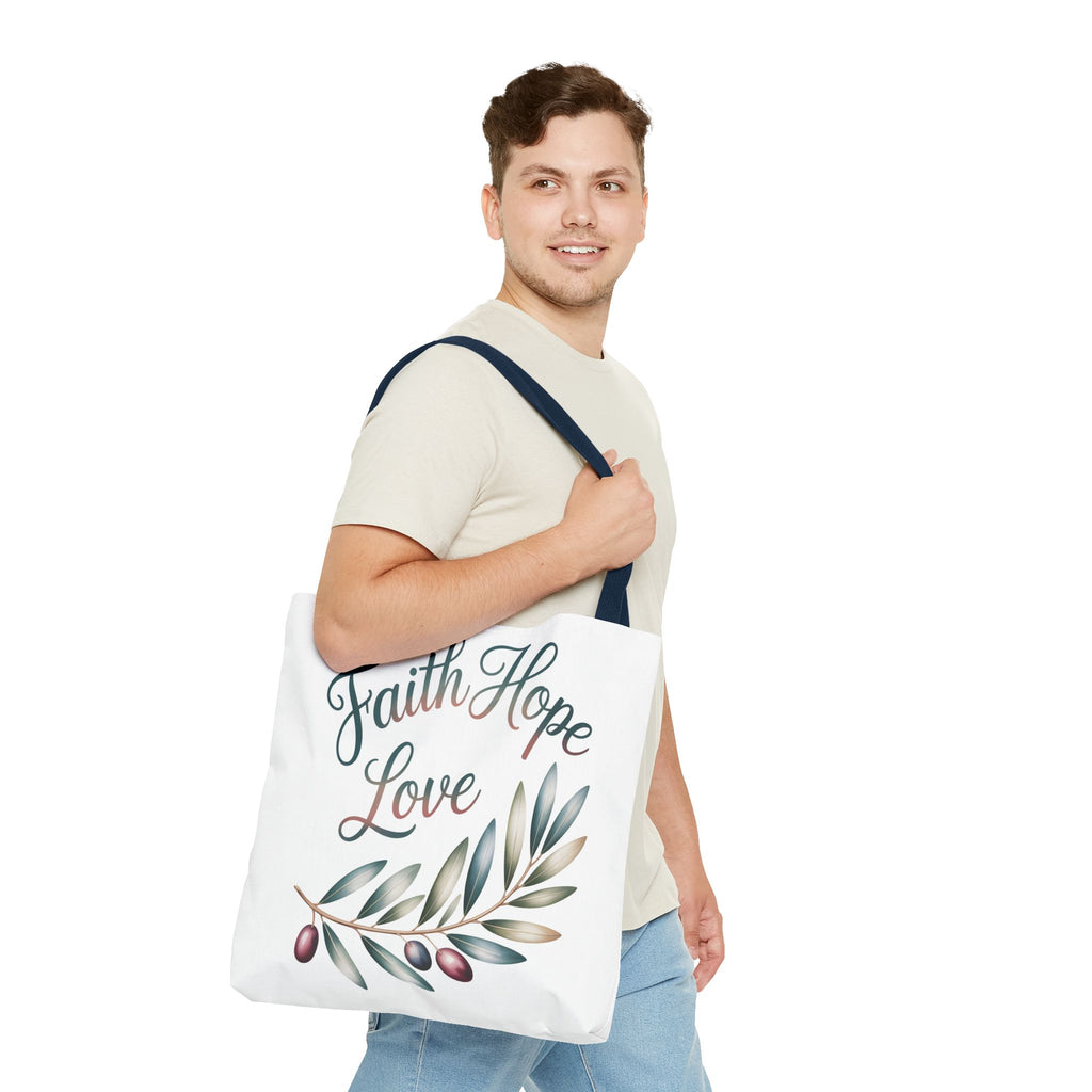 Faith Hope Love Floral Tote Bag — Inspirational Scripture Quote Canvas Carryall
