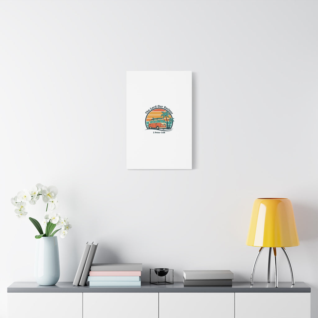 The Lord our Saviour, Retro Surf Sunset Canvas | 70s Van Palm Postcard, Analog Sunshine Aesthetic