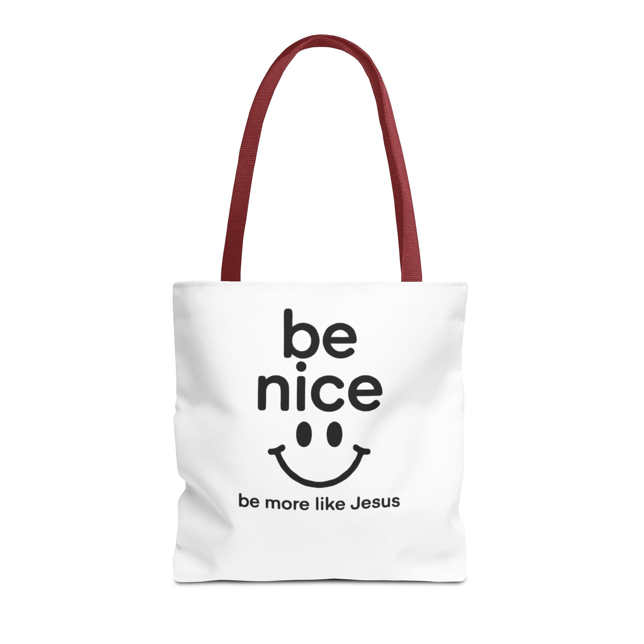 Be Nice Smiley Tote Bag — "be more like Jesus" Inspirational Canvas Tote