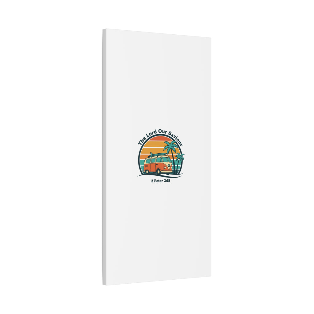 The Lord our Saviour, Retro Surf Sunset Canvas | 70s Van Palm Postcard, Analog Sunshine Aesthetic
