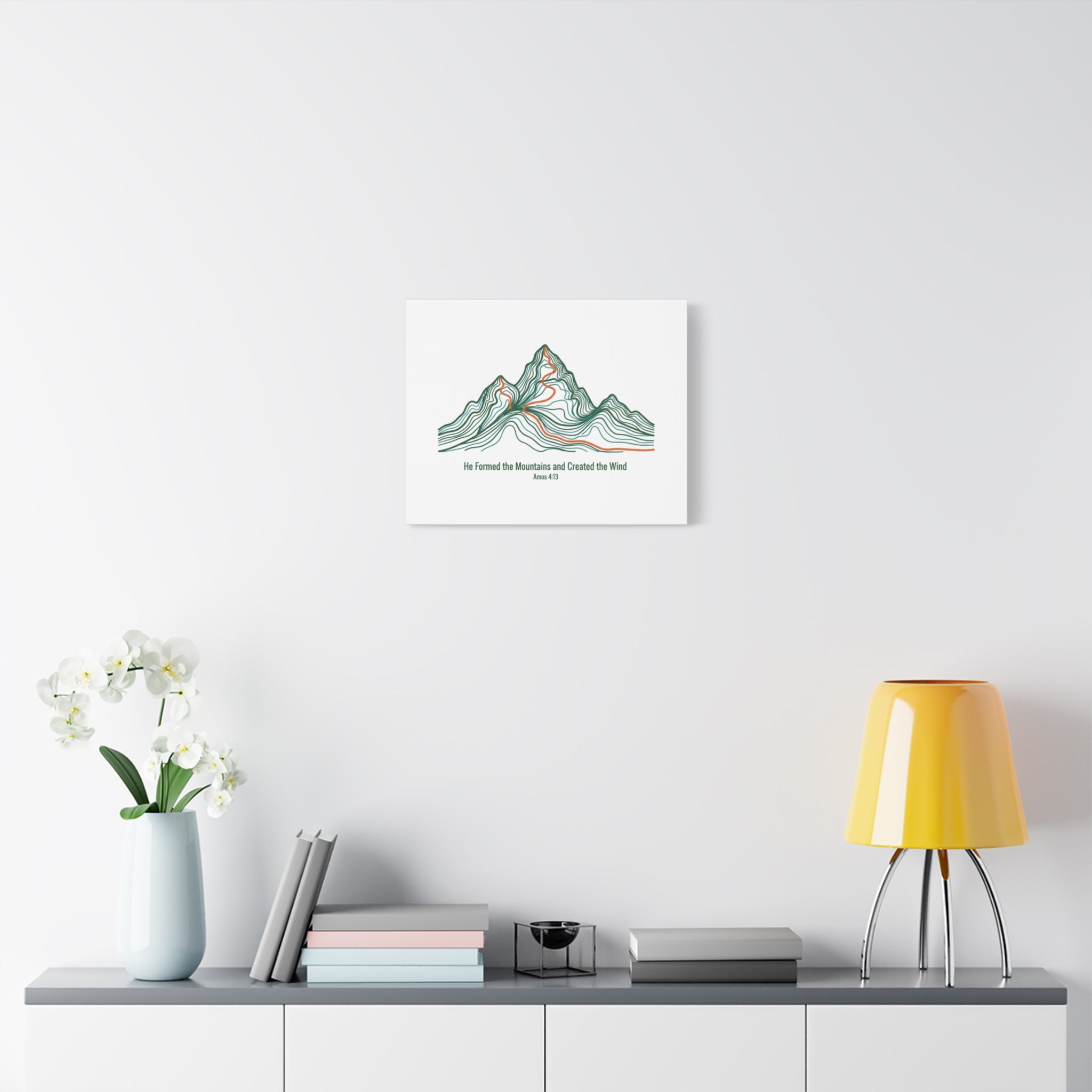 Topographic Mountain Canvas — "He Formed the Mountains and Created the Wind" (Amos 4:13)