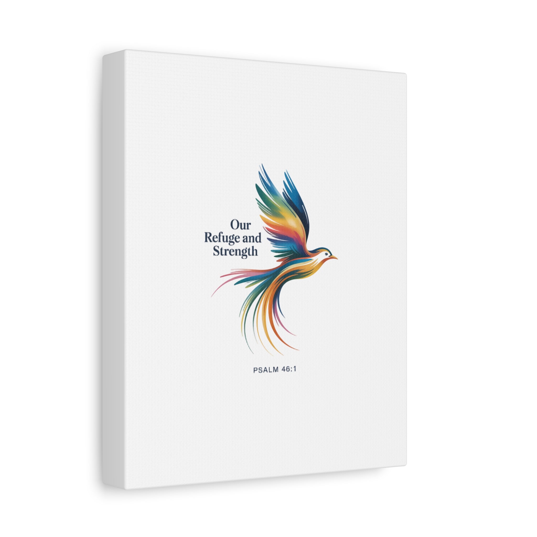 Matte Canvas Bird Wall Art — "Our Refuge & Strength" Psalm Quote