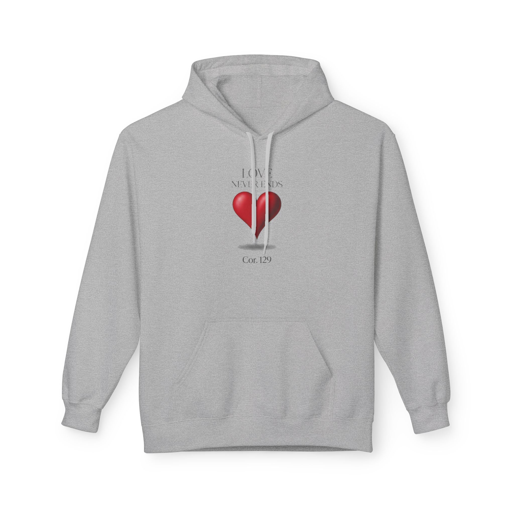 Christian Hoodie — 'Love Never Ends' Heart Design (1 Cor. 13:8)